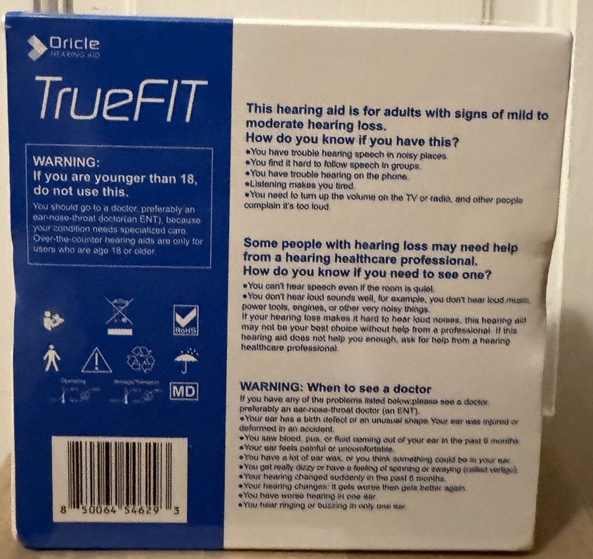 Oricle TrueFit Rechargeable Behind-The-Ear Hearing Aids for Seniors. New Sealed