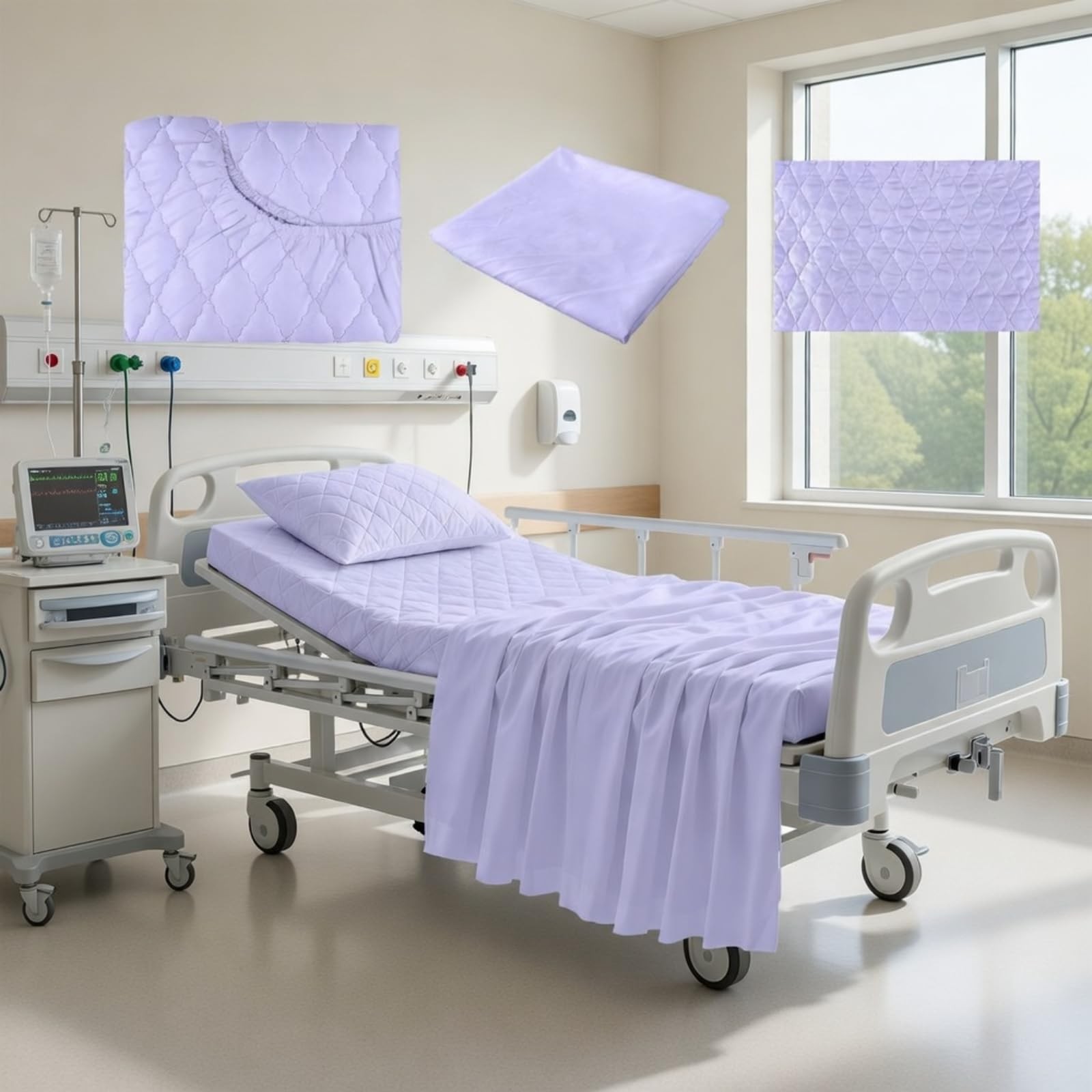 3 Piece Hospital Bed Set, Purple Waterproof Bed Set, Incontinence Protection …