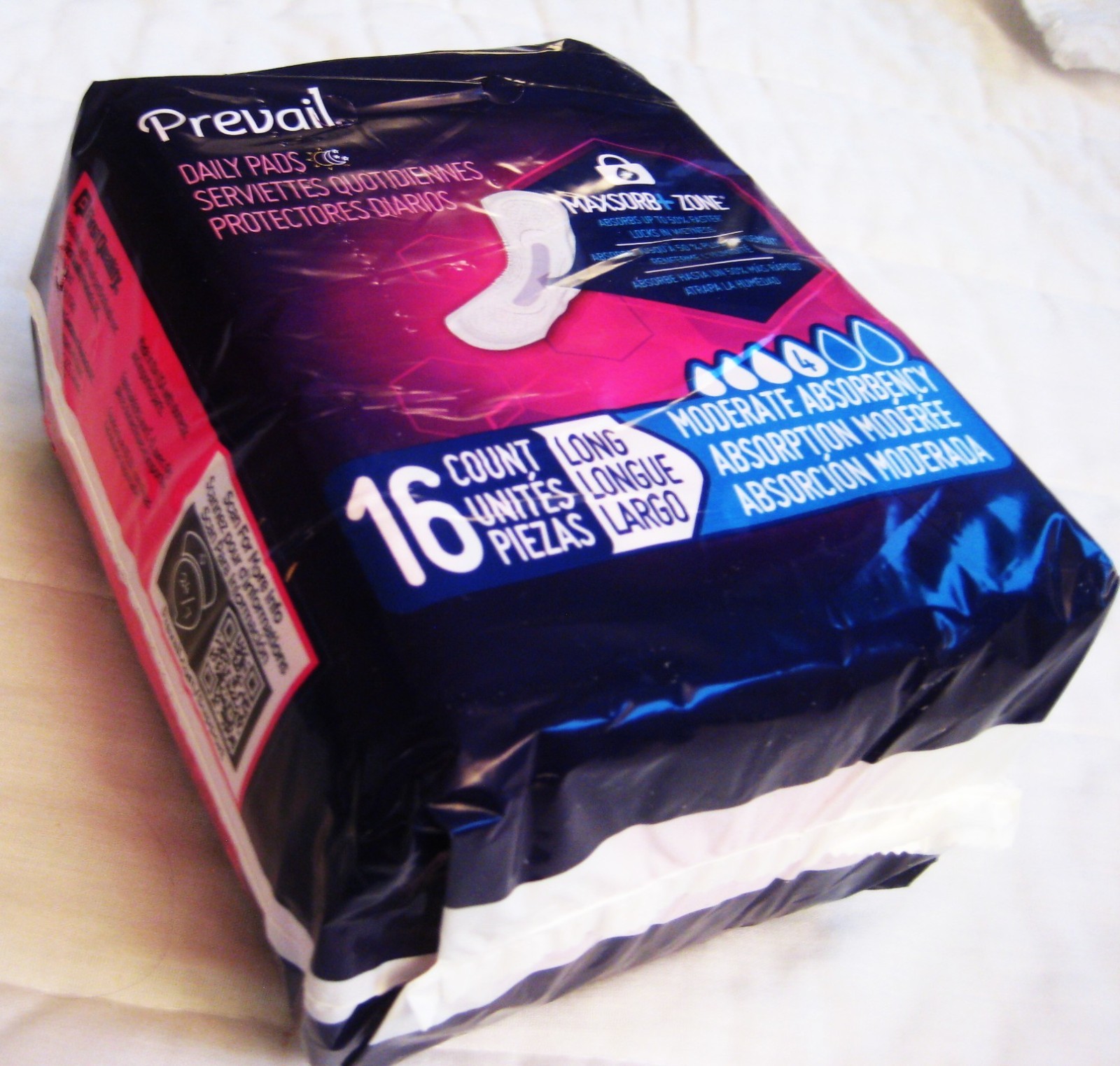 Lot Of 8 – 16 Count Prevail Daily Incontinent Pad 11″ Long Moderate Absorbency
