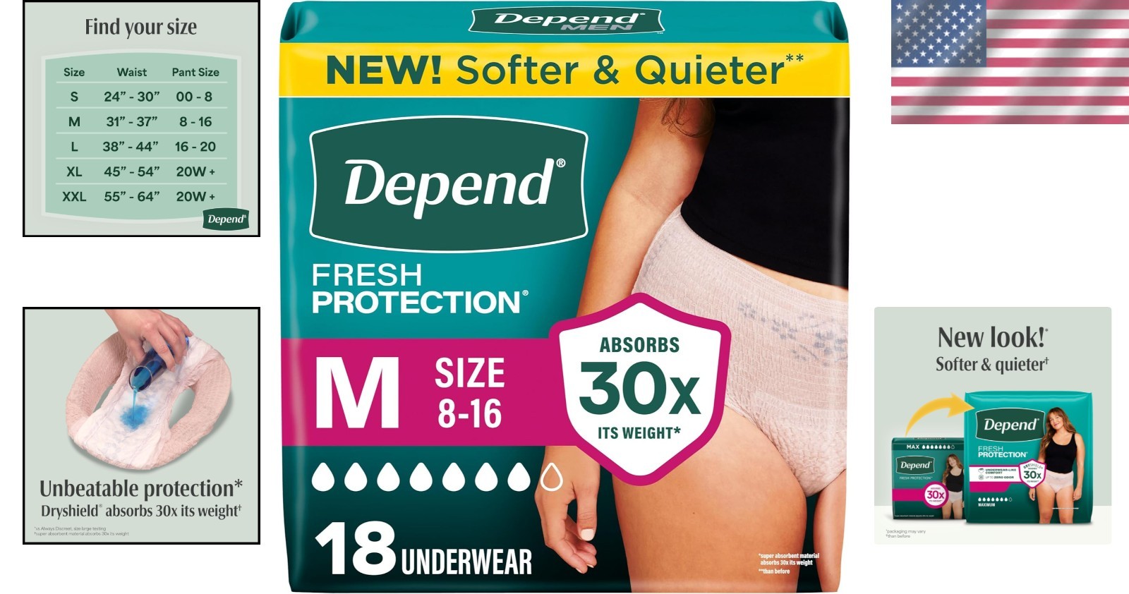 Depend Fresh Protection Women’s Incontinence Underwear, Blush, Medium, 18 Count