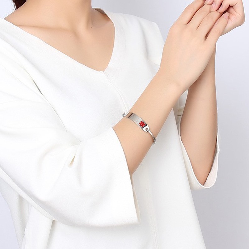 Vnox Adult Women Stainless Steel Medical Alert ID Bracelet Bangle Free Engraving