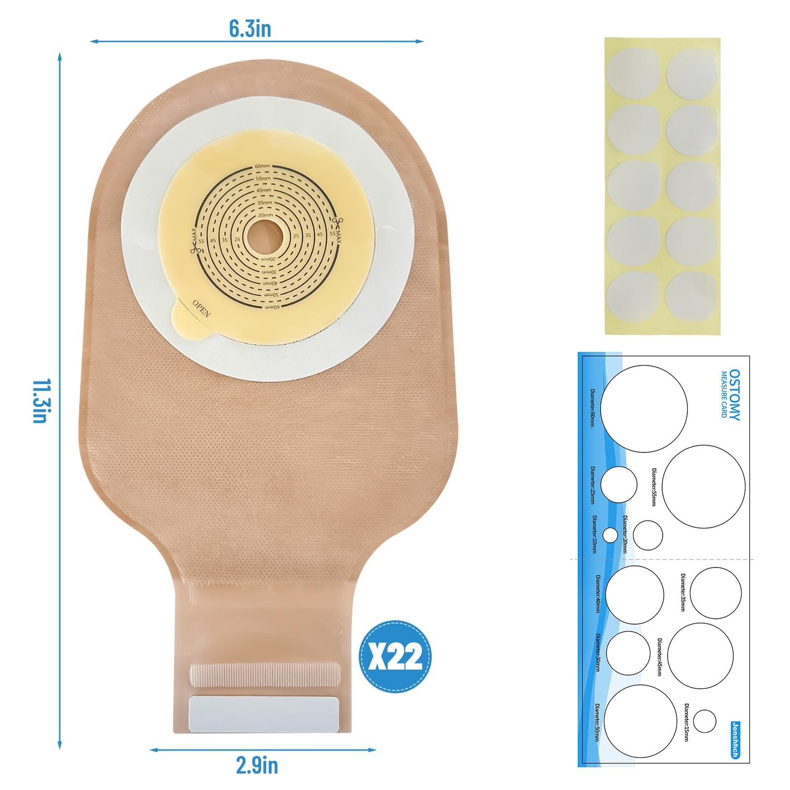 Ostomy Bags One Piece Drainable Pouches for Colostomy Ileostomy Stoma Care 22Pcs