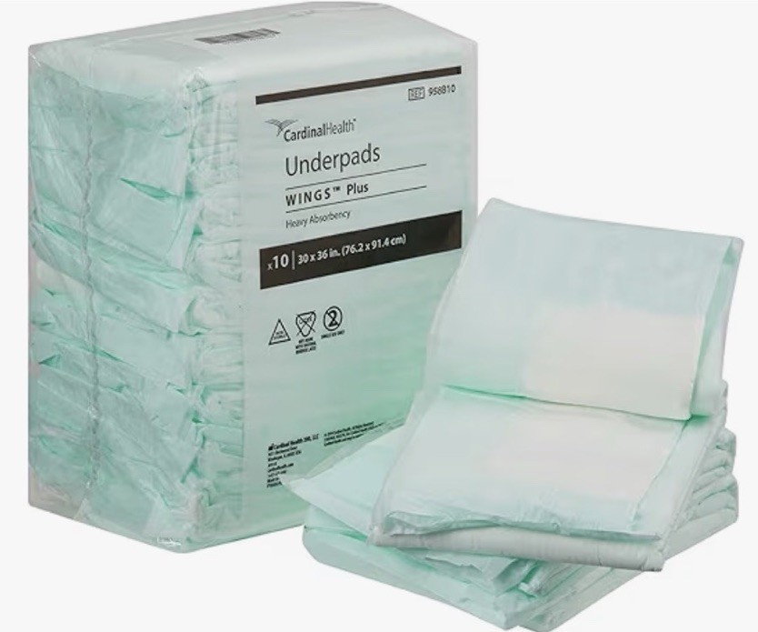 Cardinal Health Underpads Wings Plus Heavy Absorbency Green 30x 36IN Case of 50