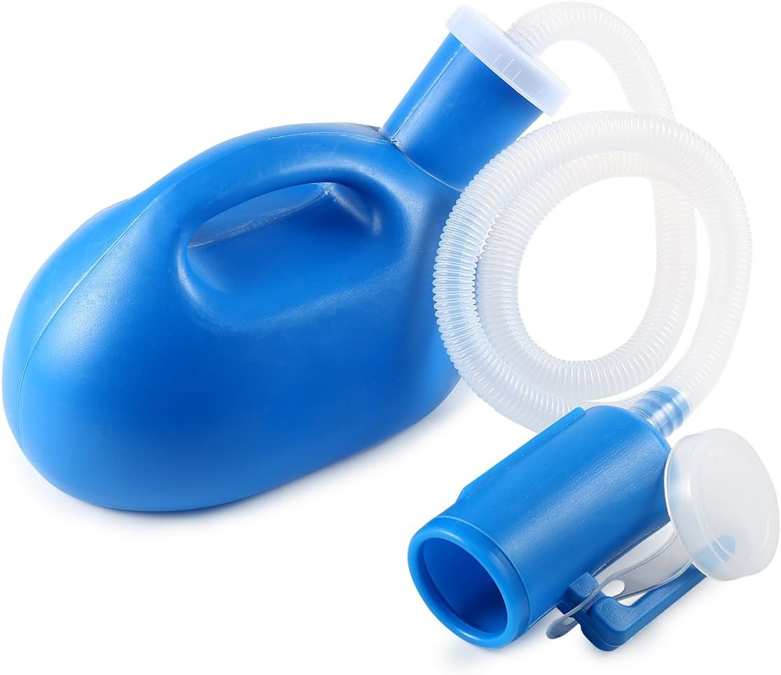 Portable Men’s Urinal Bottle 68oz – Spill-Proof w/ 45″ Hose & Lid