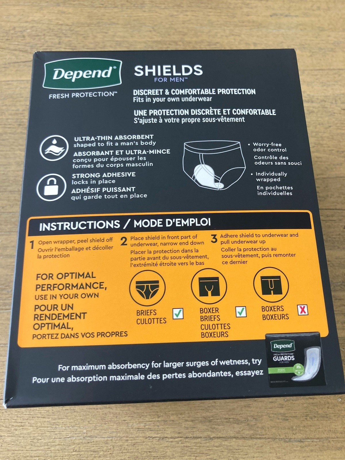 58 COUNT DEPEND MEN’S SHIELDS GUARDS – LIGHT ABSORBENCY FACTOR NEW