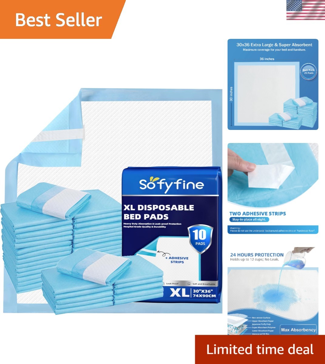 Extra Large 30″x36″ Disposable Underpads – Ideal for Adults & Pets – 10 Count