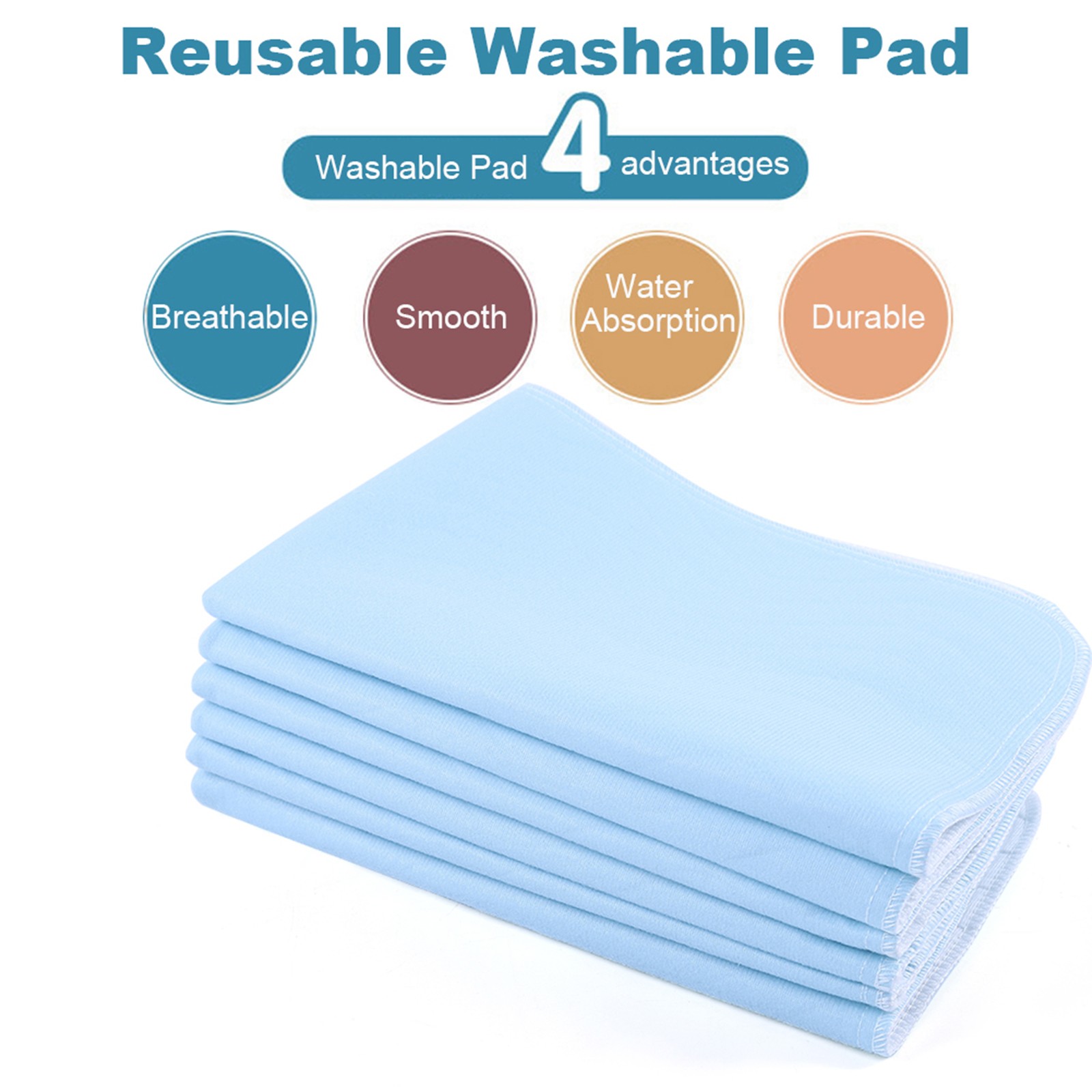 17.7×23.6in 6pcs Reusable Adult Bed Pads Incontinence Washable An Absorbent Pad