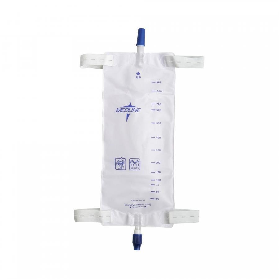 Medline Urinary Leg Bag Comfort Strap Graduated Twist Anti-Reflux Valve 950mL 48
