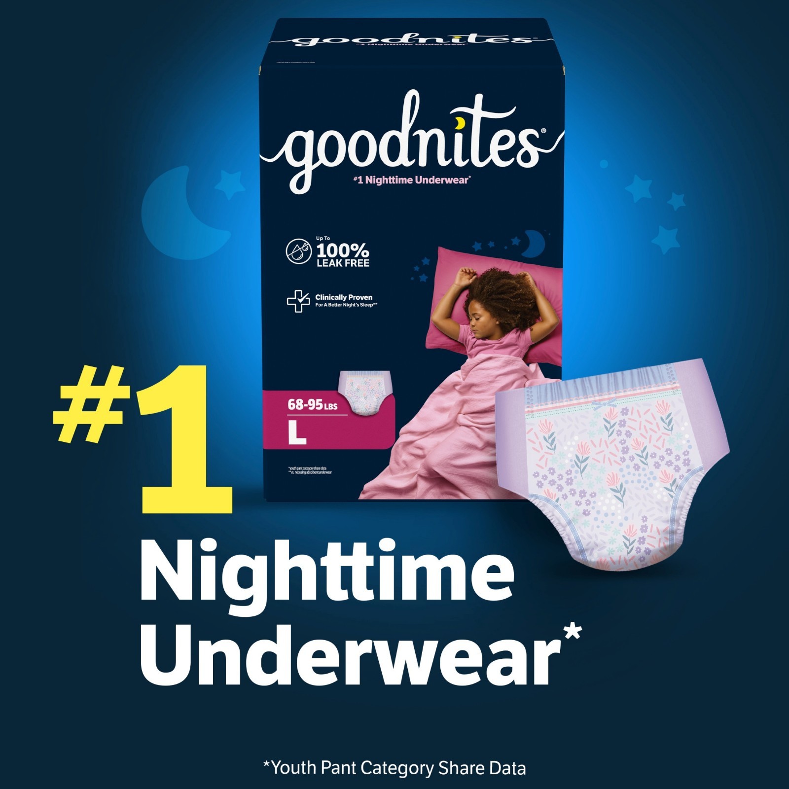 Goodnites Girls Nighttime Bedwetting Underwear, L (68-95 lbs), 34 Count