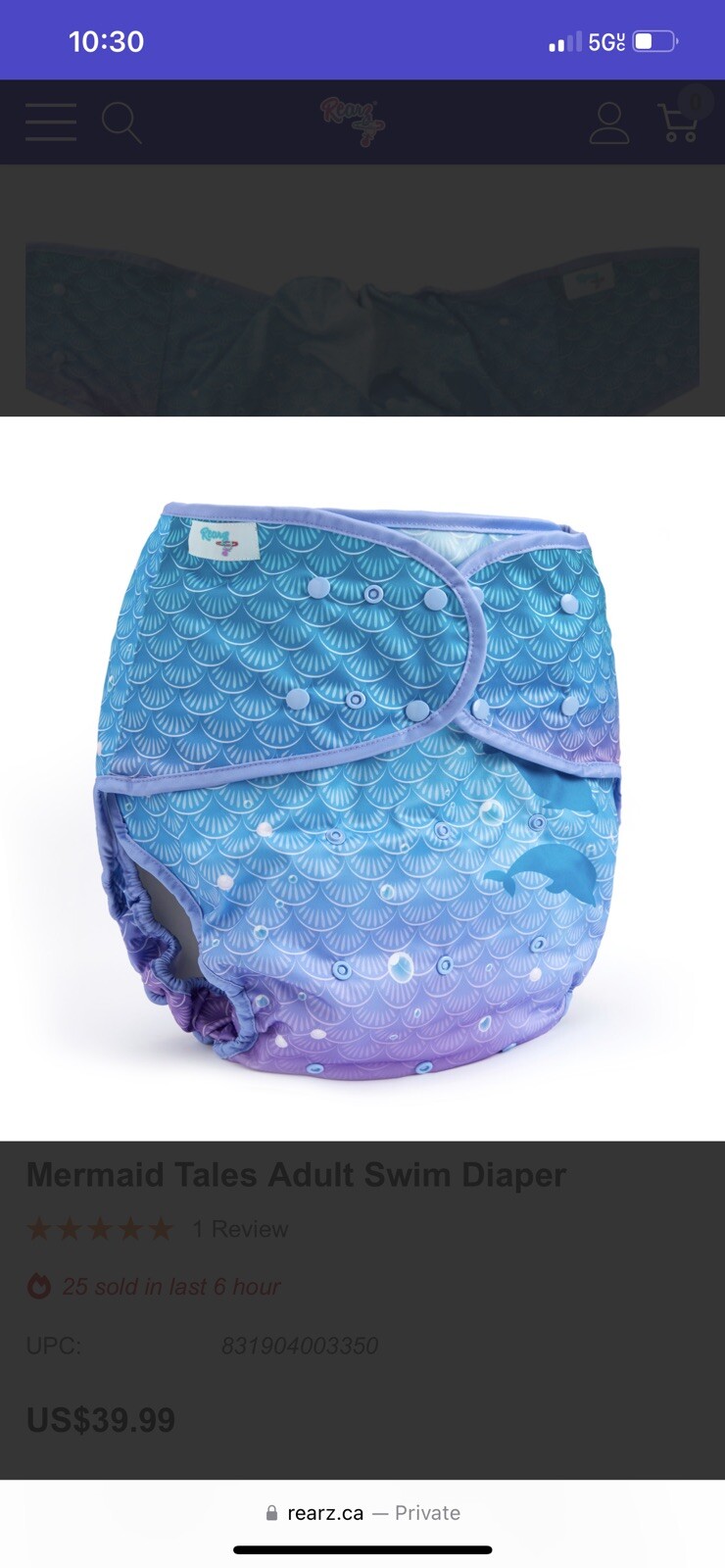 New Rearz Mermaid Adult Swim Diaper
