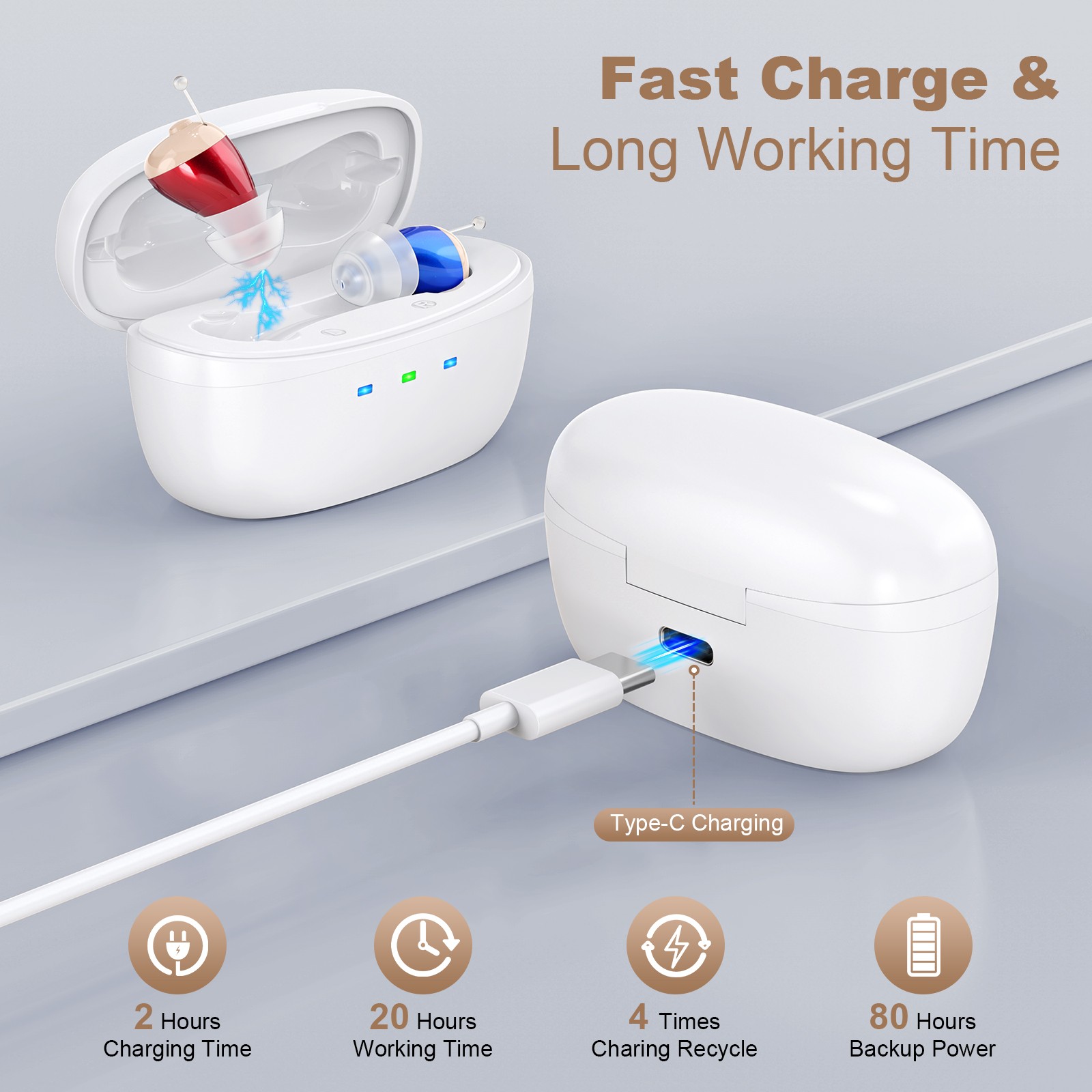 1 Pair OTC Hearing Aids for Seniors, Nearly Invisible Rechargeable Hearing Aids
