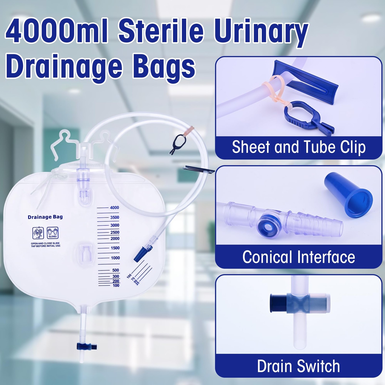 4000ml Urinary Drainage Bag, 10 Pack Catheter Bags for Women and Men, Profess…