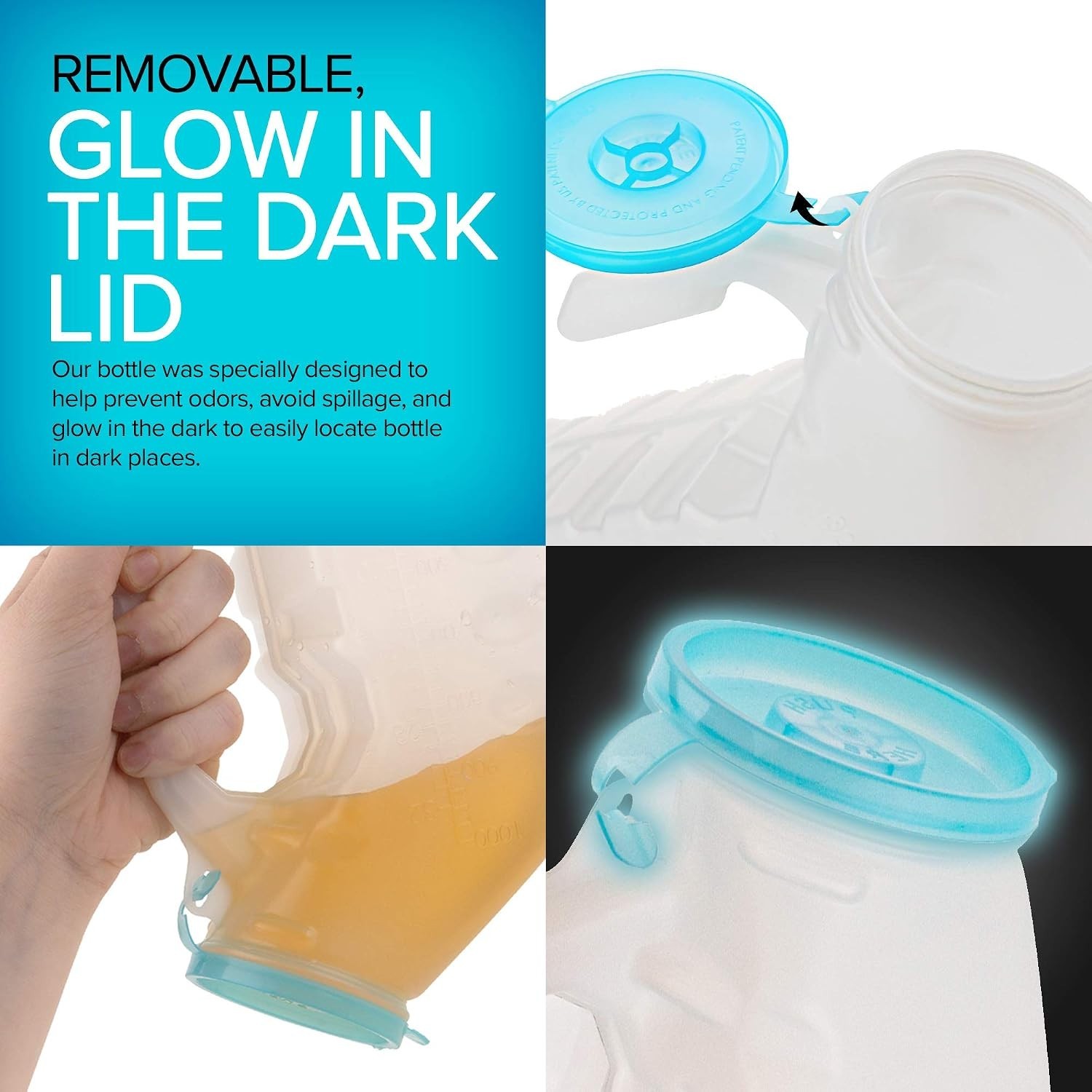 Durable & Portable Male Urinal Set with Glow in the Dark Lid – 2 Bottles, 32 Oz