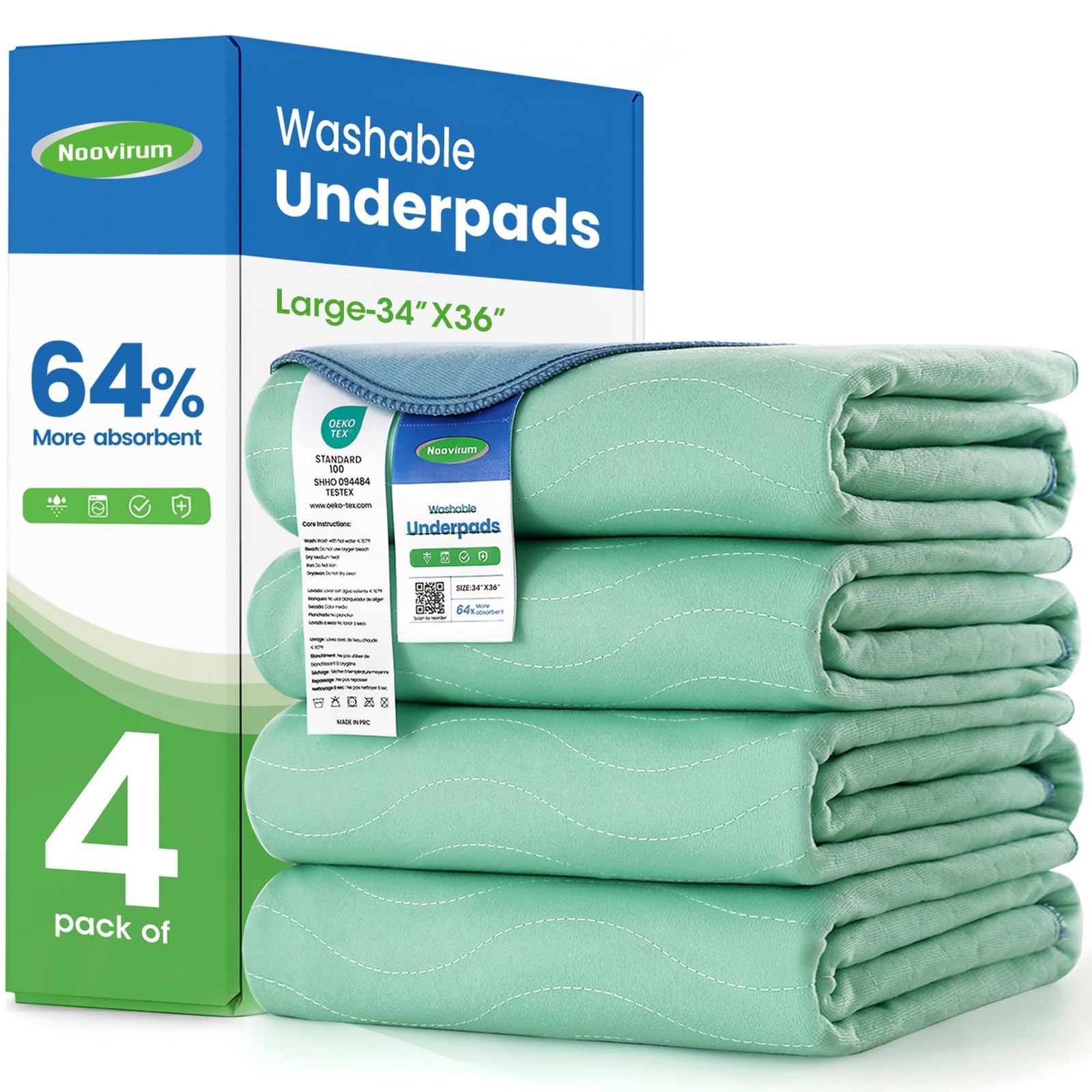 Washable Underpads 34×36 Inch 4 Pack Reusable Incontinence Waterproof Bed
