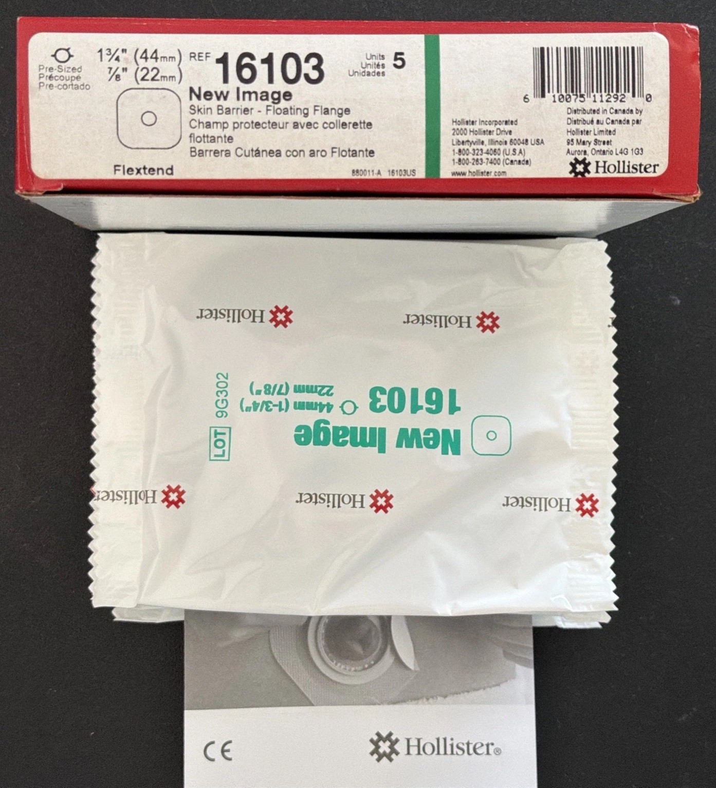 1bx/ 5 Hollister New Image Flat CeraPlus Skin Barrier #16103