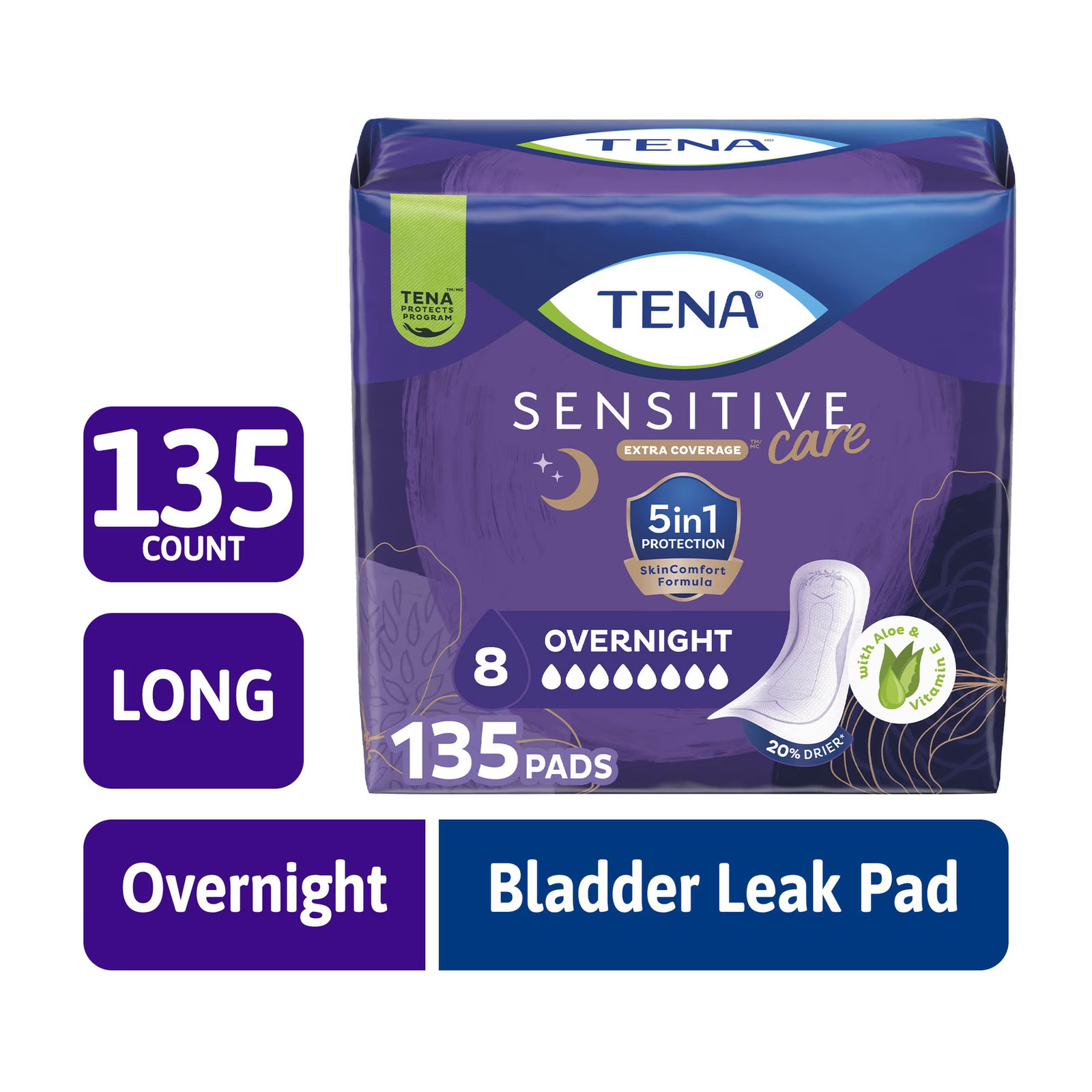 TENA Sensitive Care Overnight Incontinence Pads, 135ct HSA/FSA Eligible
