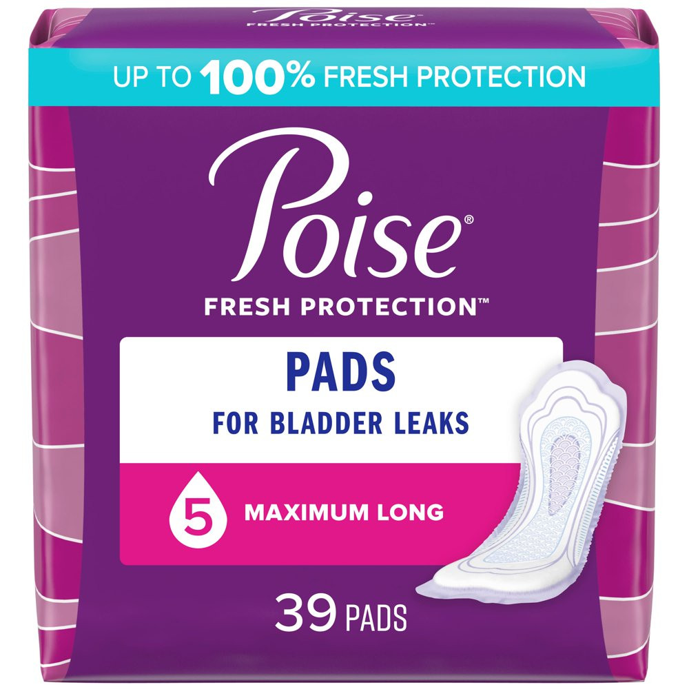 Incontinence Pads for Women, 5 Drop, Maximum Absorbency, Long, 39Ct