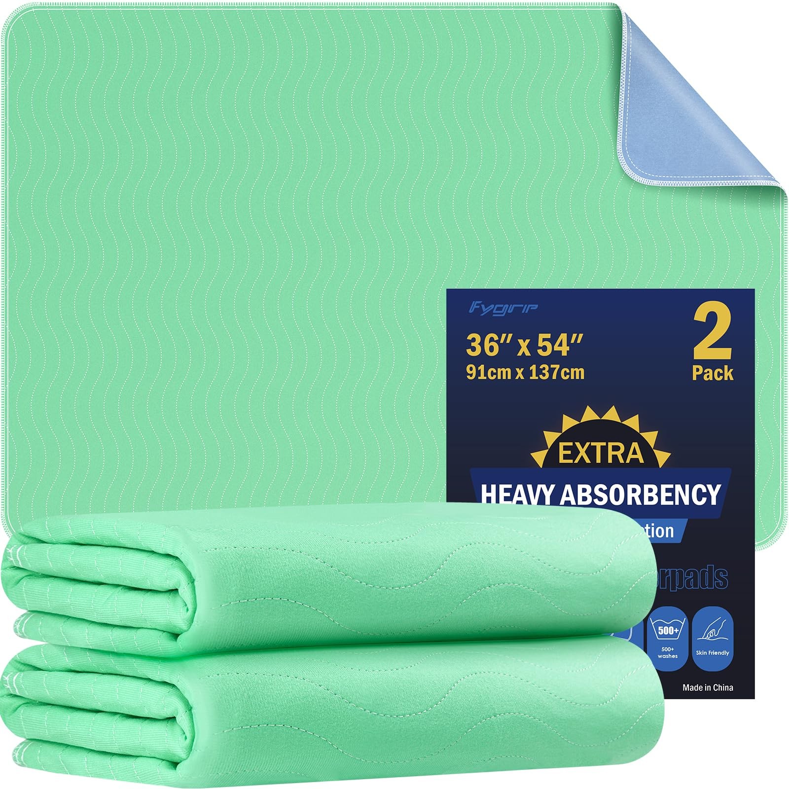 2 Pack 36” x 54” Extra Heavy Absorbency Washable Underpads, Waterproof Nursin…