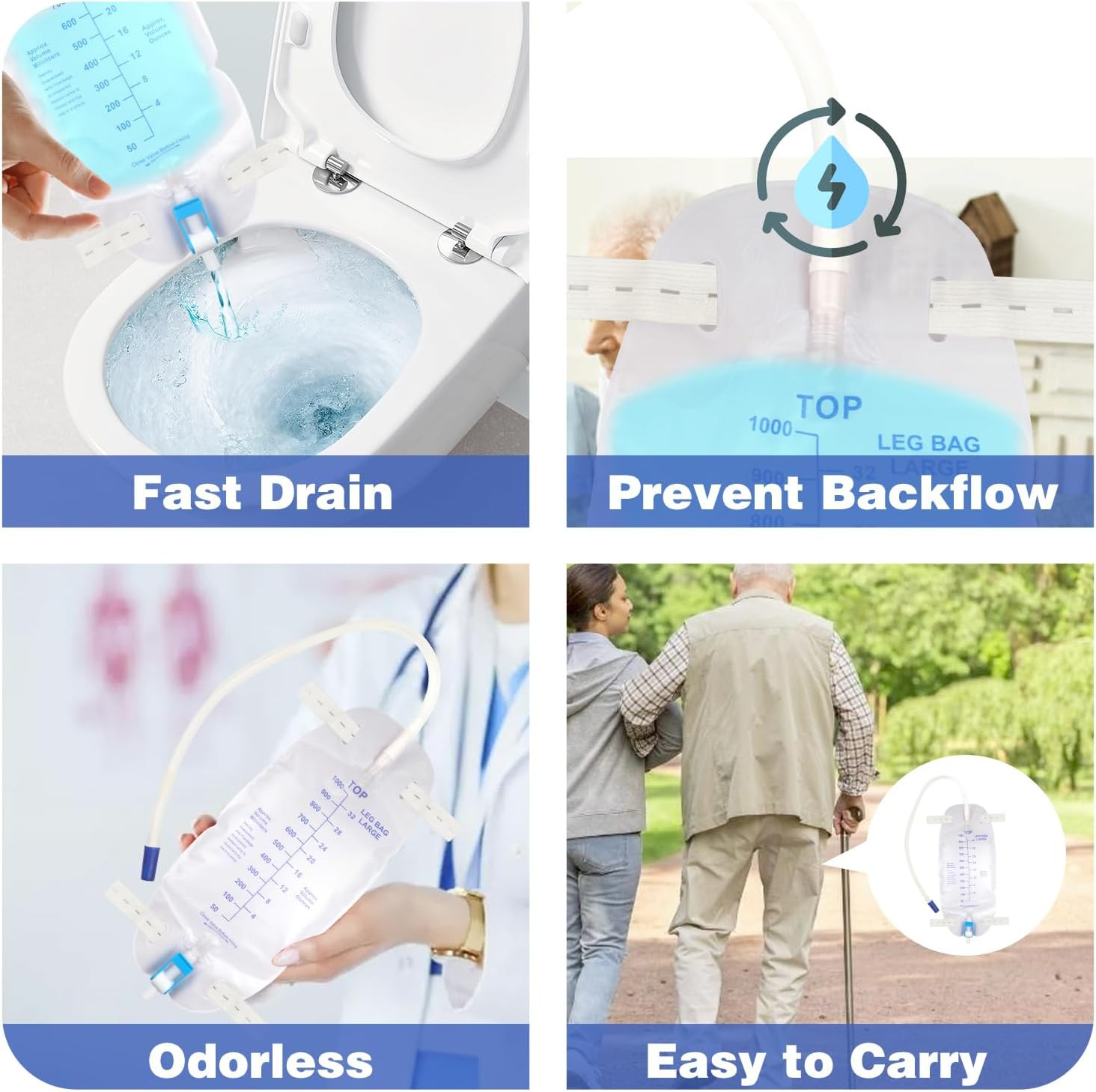 3 Pack Catheter Bags, Premium Easy-Tap Leg Bag Urinary Drainage Bag, 32 Oz with