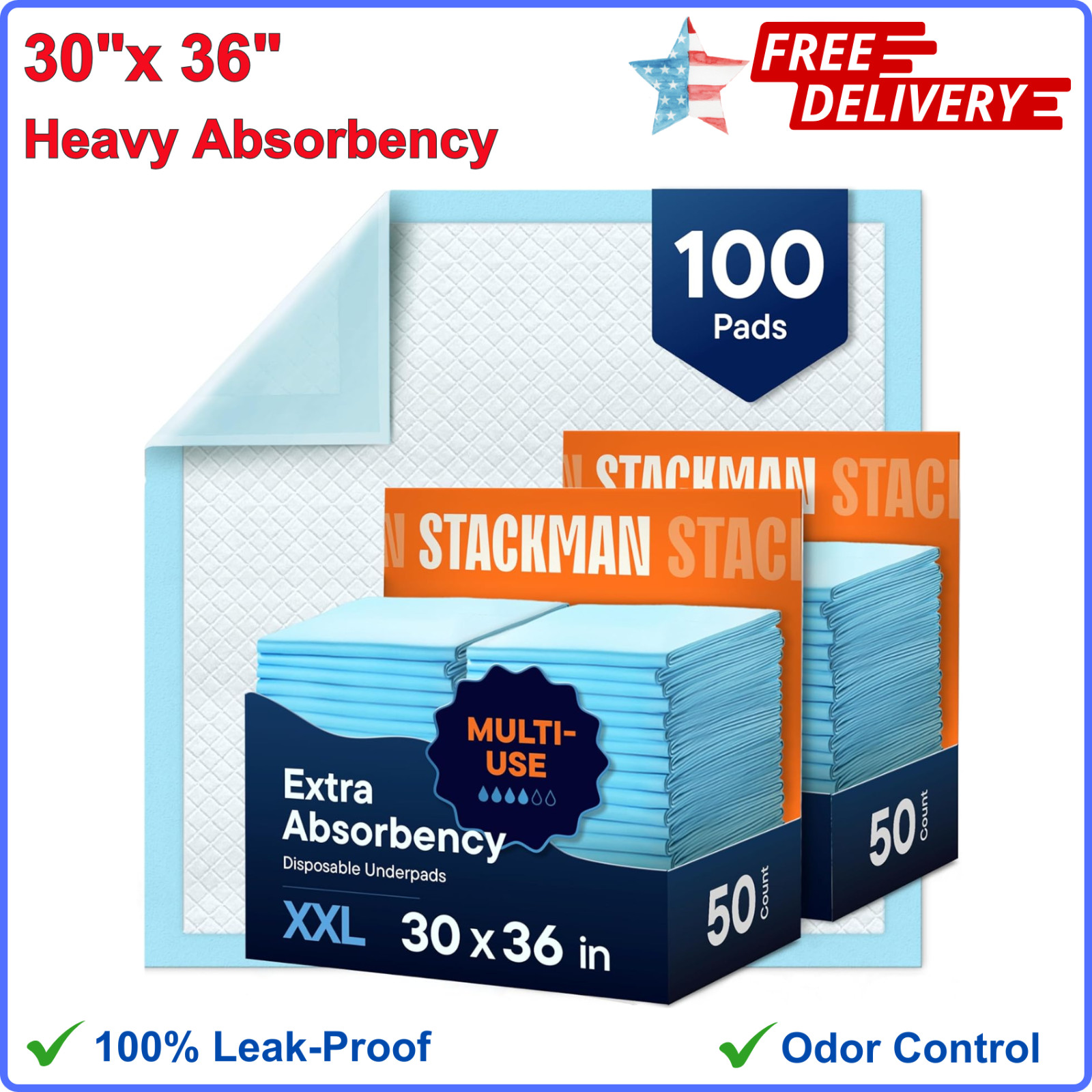 Chucks Pads Disposable 100Pack Adult Incontinence Underpads 30″x 36″ Extra Large
