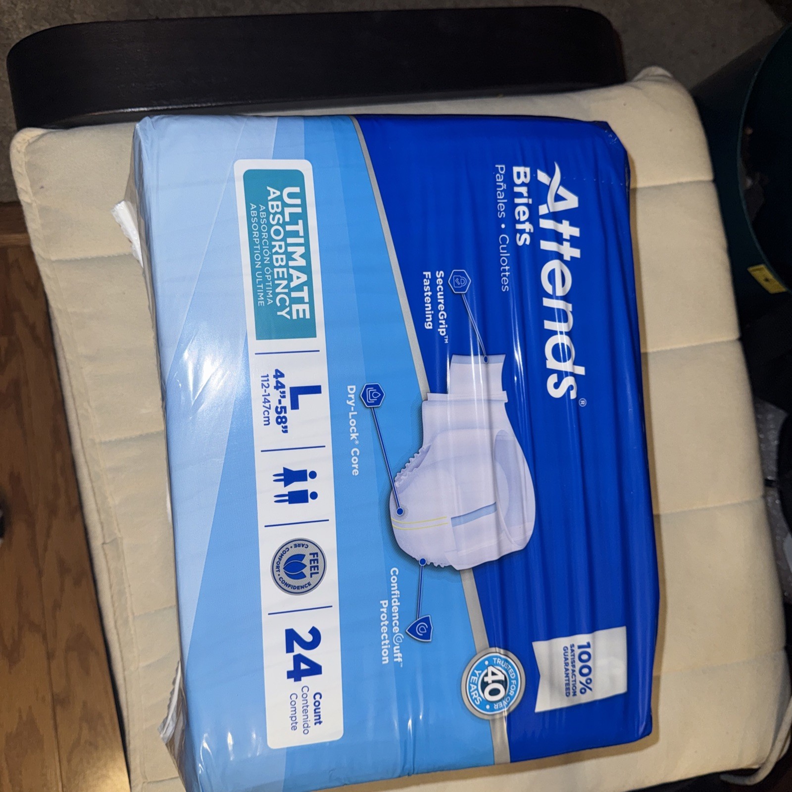 Attends Adult Brief Diapers Heavy Large Size 24 Pack Unopened- See Description
