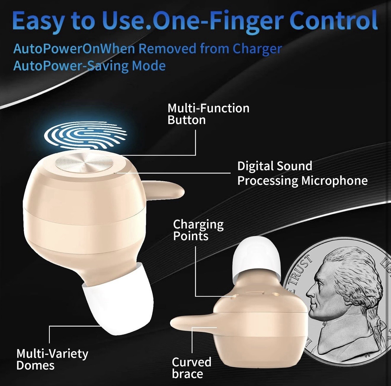 OTC Hearing Aids Seniors Adults Rechargeable 25 Hour Battery Life Clear Sound