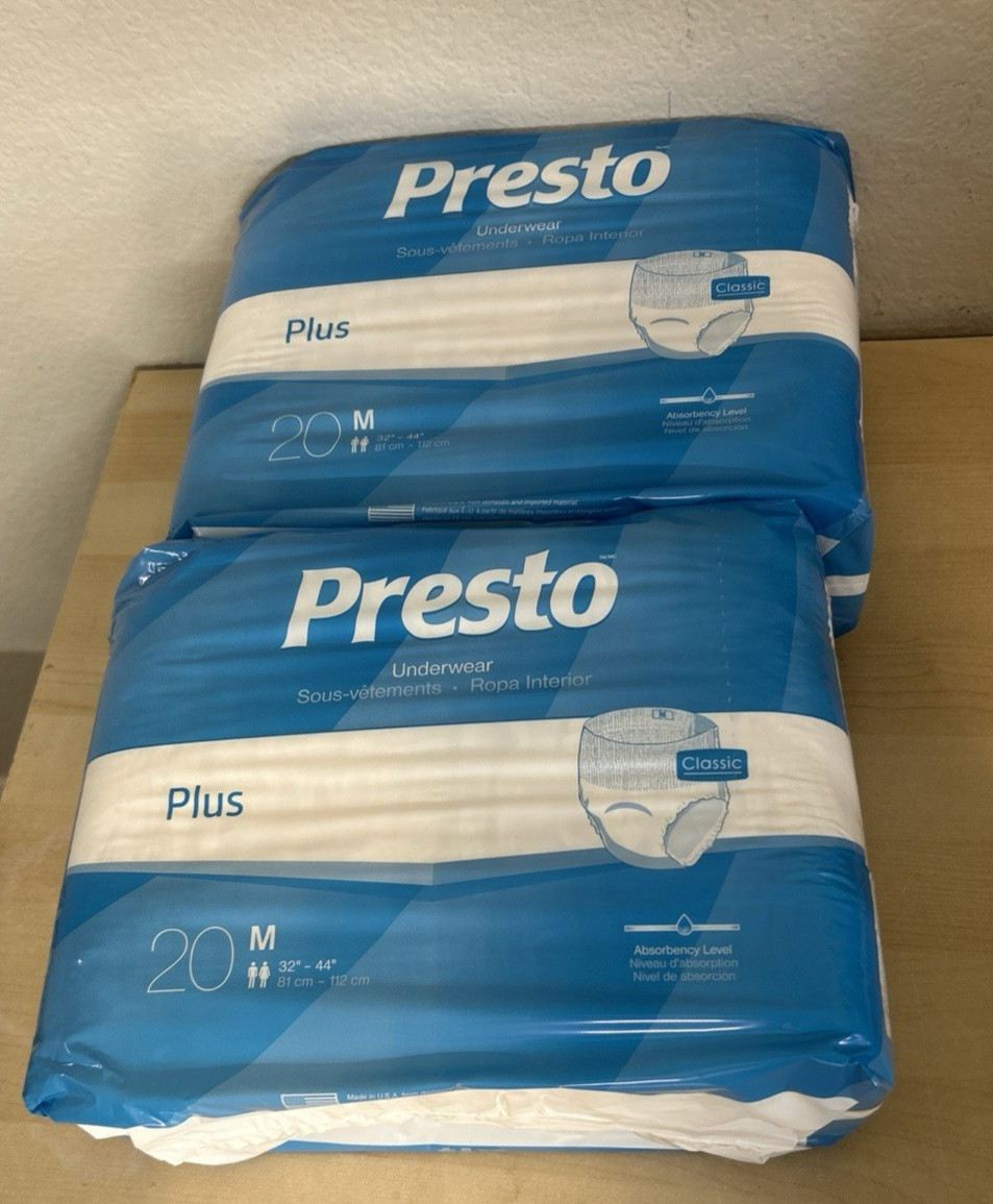 2 Of Presto Plus Unisex Pull Up Underwear Size Medium 32″-44″ 40 counts
