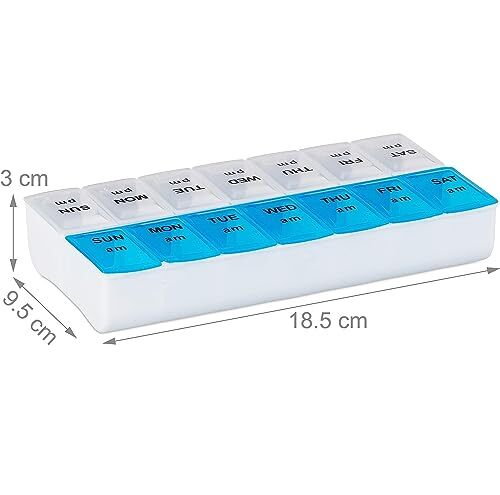 7 Day Pill Organizer with Large 14 Compartments, Weekly Portable Pill Box 2 Pack