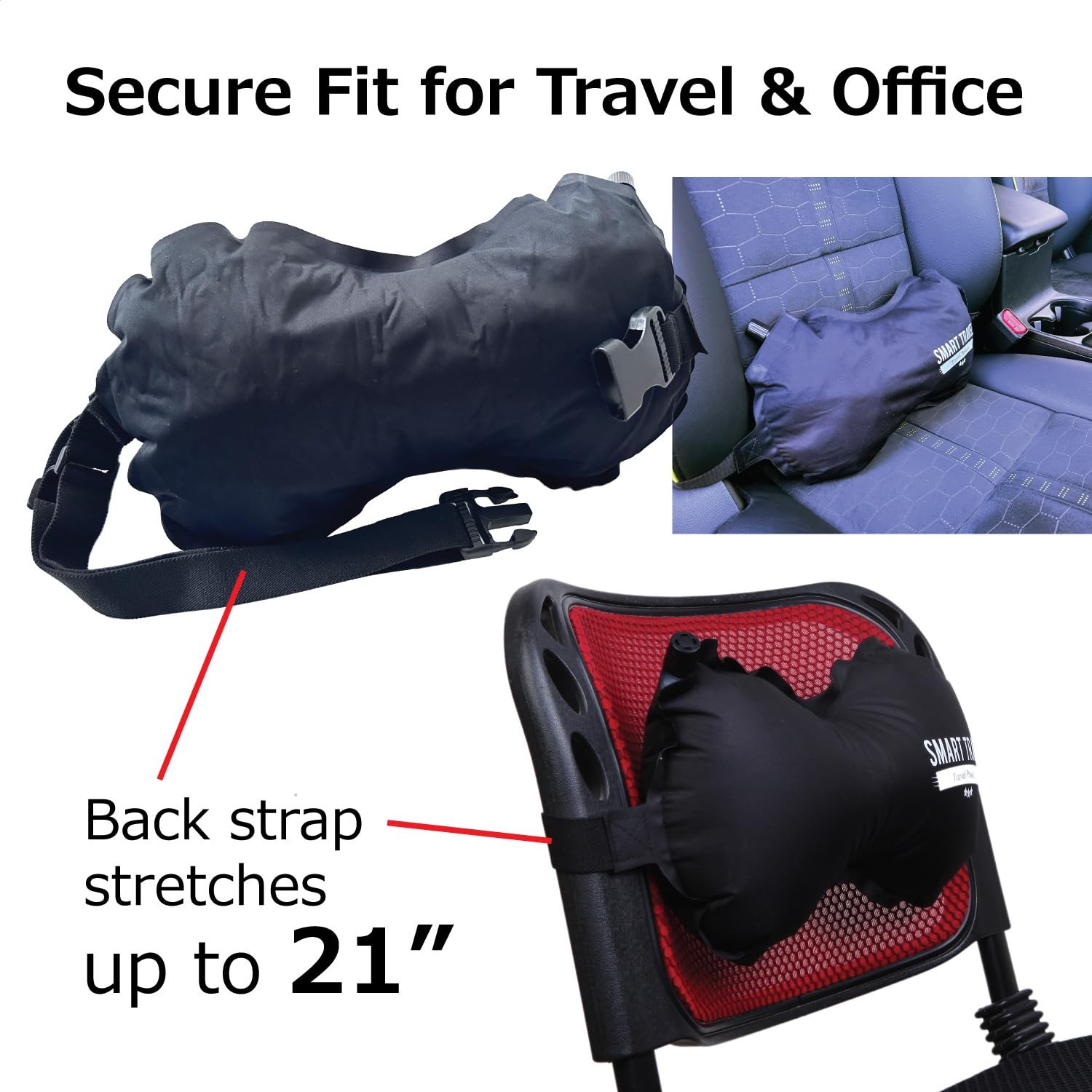 SmartTravel Travel Products Inflatable Lumbar Black, 1. Vintage Black
