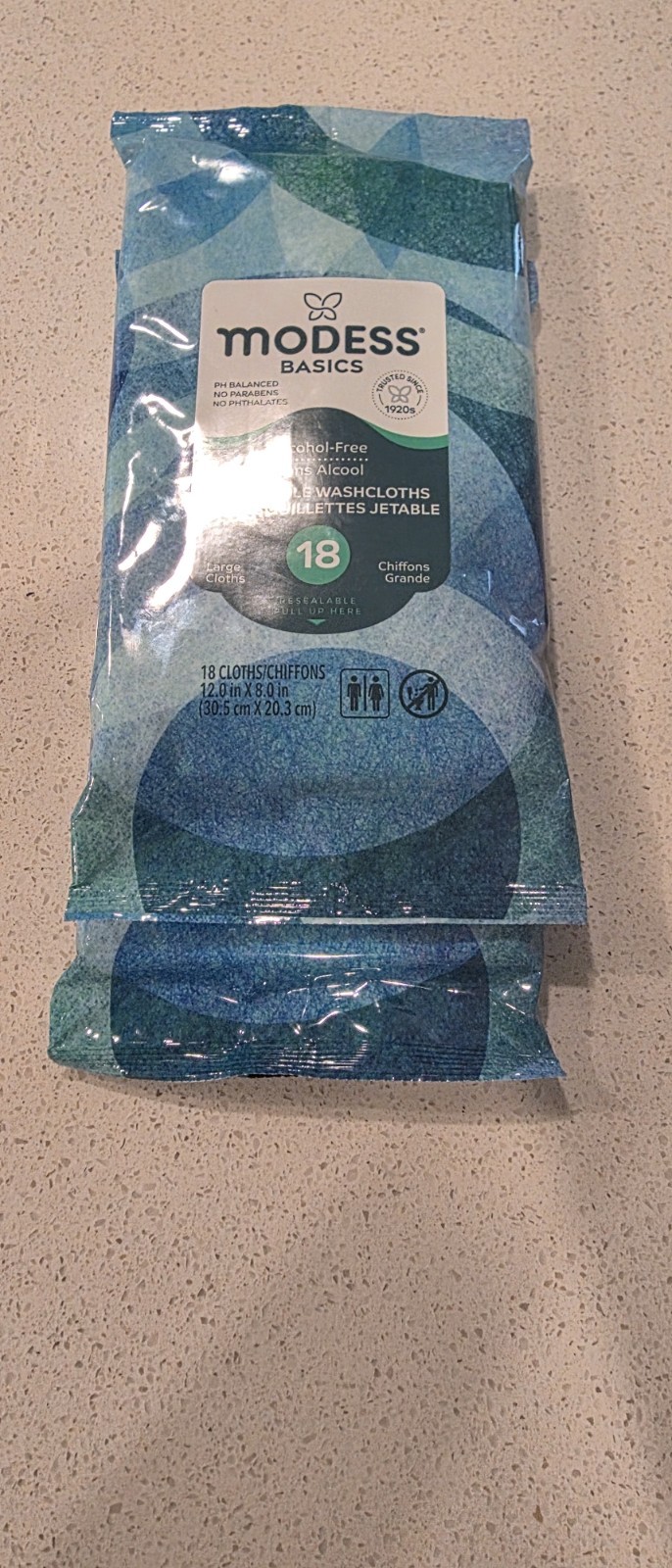 2 Pack Modess Basics Disposable Washcloths, 4×18 Ct, Alcohol-Free