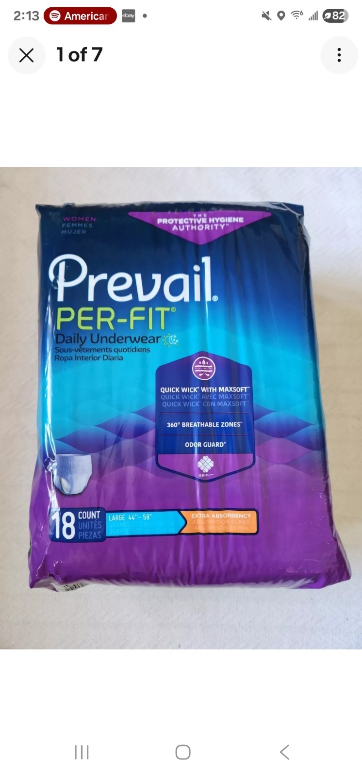 Prevail Per-Fit Daily Underwear. Extra Absorbency 18count. Women’s Lg