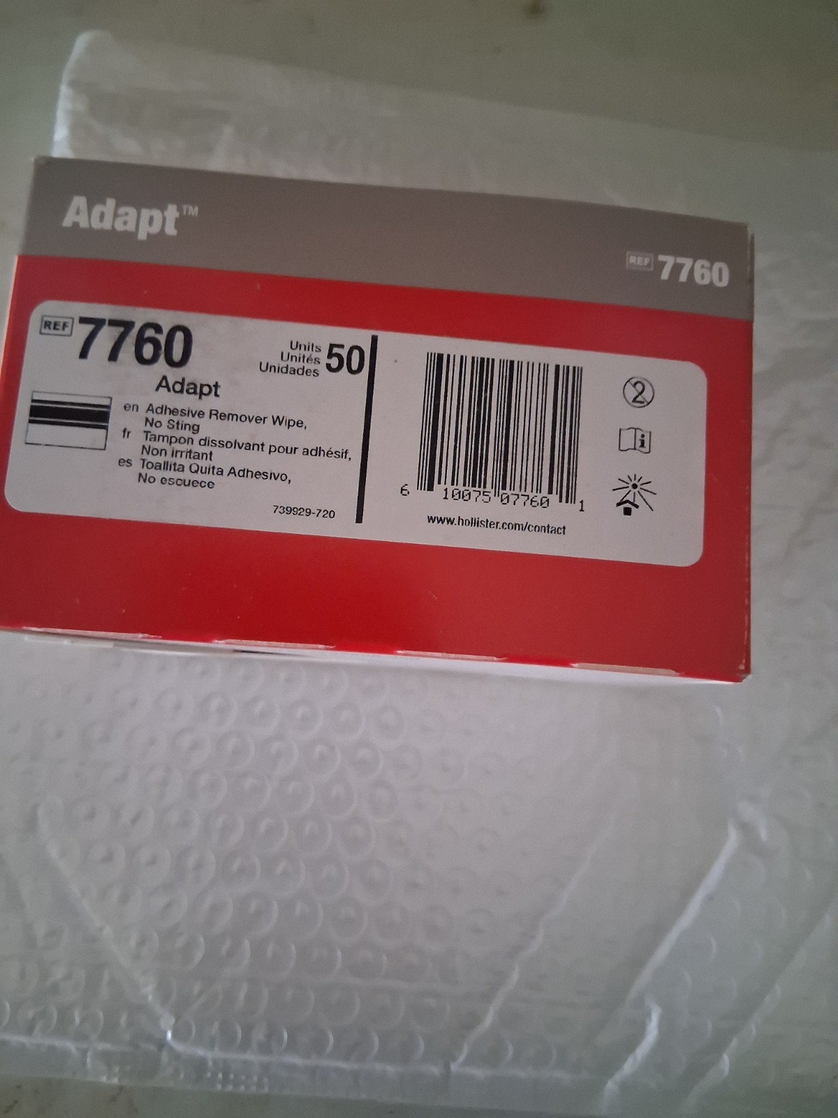 50 Hollister 7760 Adapt Universal Adhesive Remover Wipes exp 6/1/2028