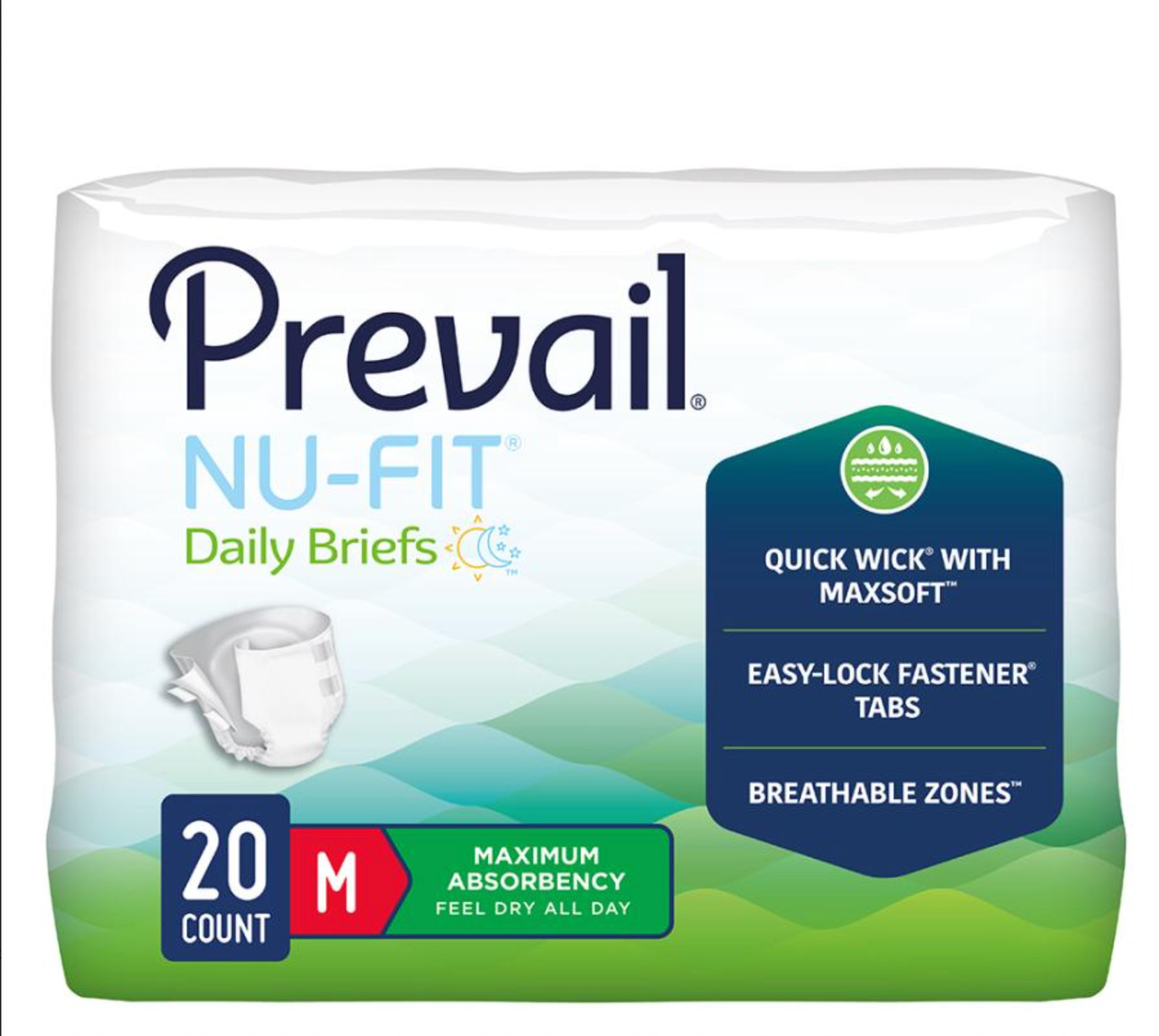 Prevail Nu-Fit Adult Briefs Medium Case of 80 (4 Bags of 20) | Max Absorbency