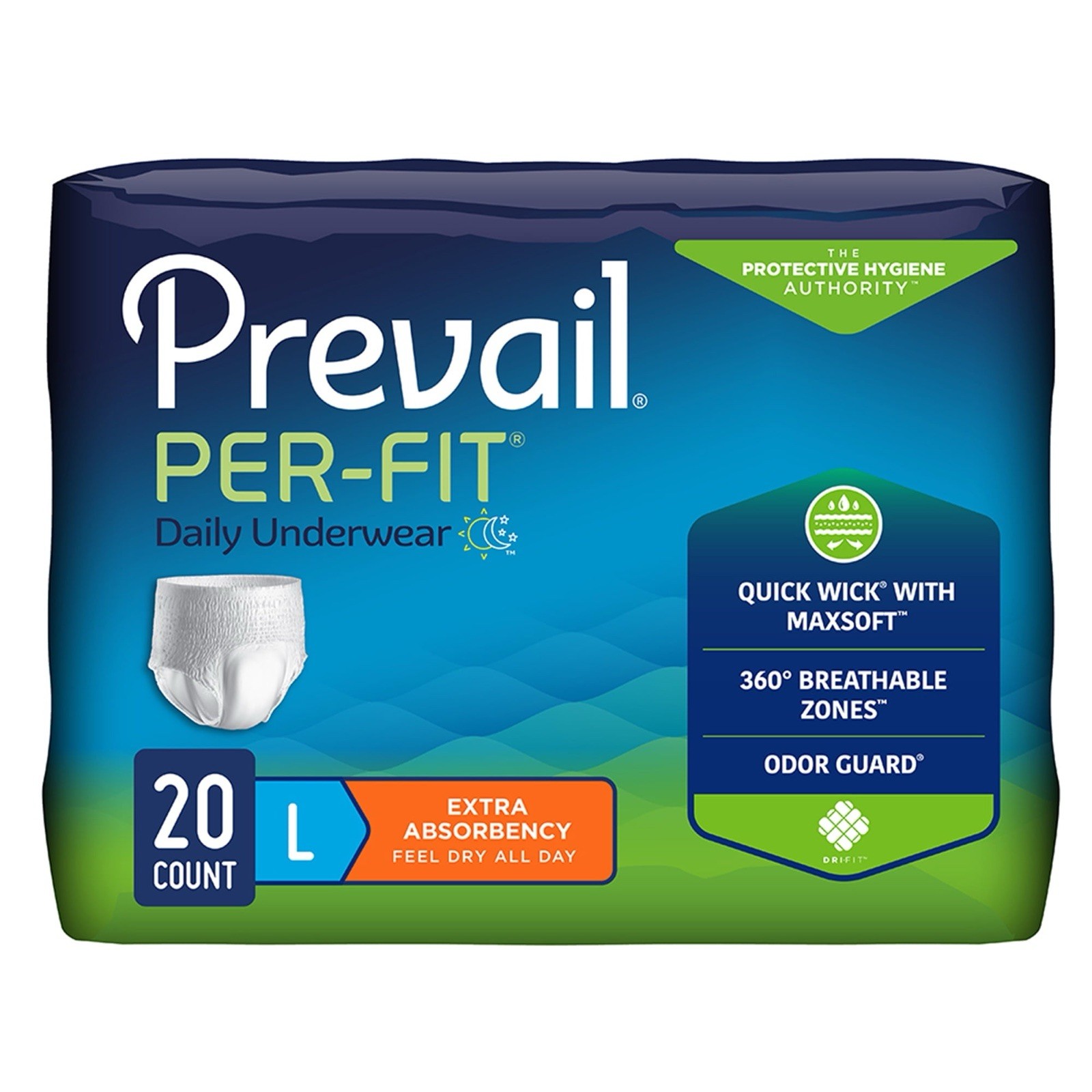 PREVAIL Nu-Fit 20 ct LARGE 44-58″ Daily Briefs ADULT Protective UNDERWEAR Diaper