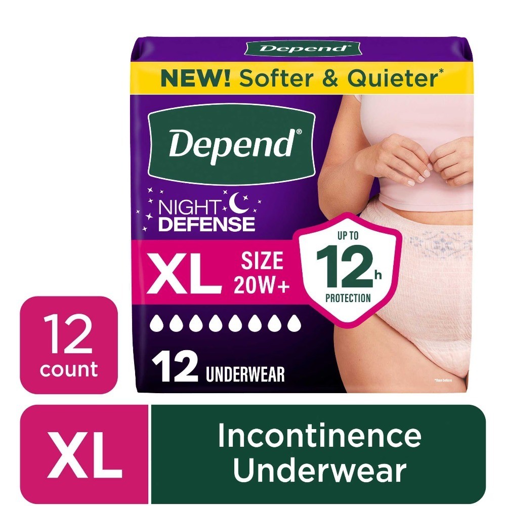 Night Defense Incontinence Underwear for Women Adult Diapers XL Size 12 Count