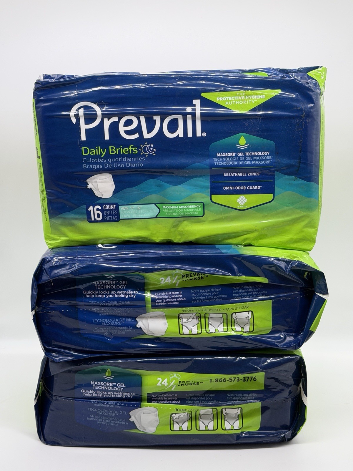 3x Prevail Incontinence Underwear Max Absorbency Youth 15”-22” 16Count Packs New