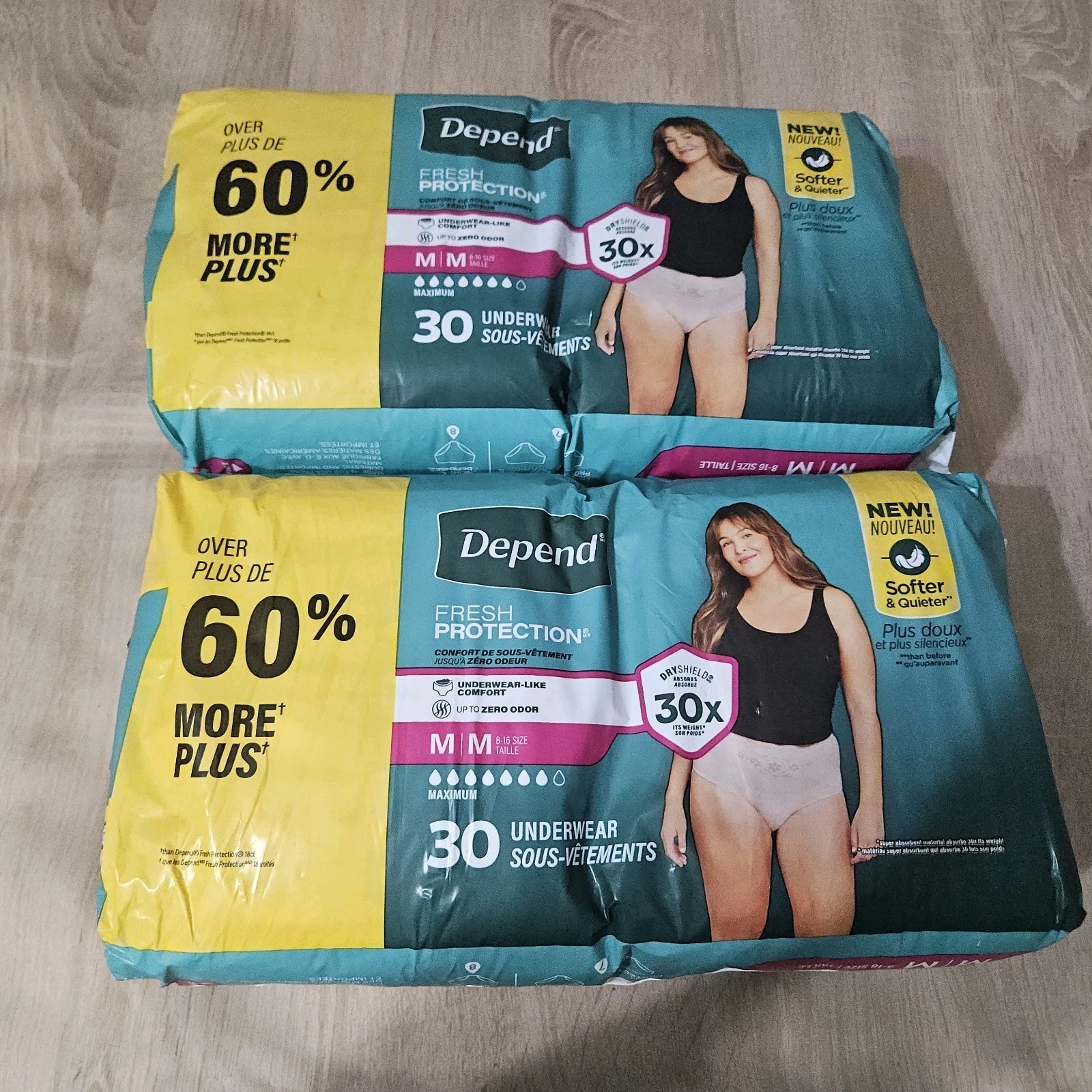 Depend Maximum Absorbency Incontinence Underwear Size Medium 8-16 30 Ct Lof Of 2