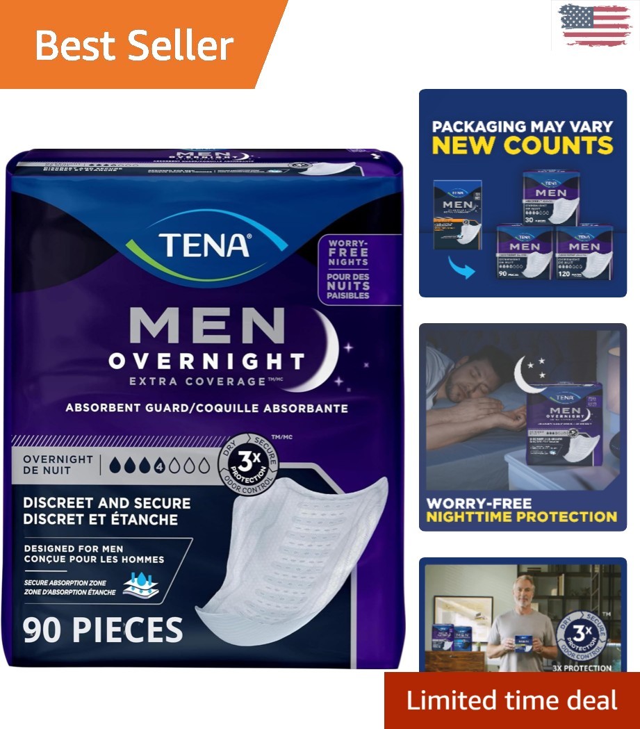 TENA Incontinence Guards for Men, 90 ct – Overnight Absorbency & Odor Protection