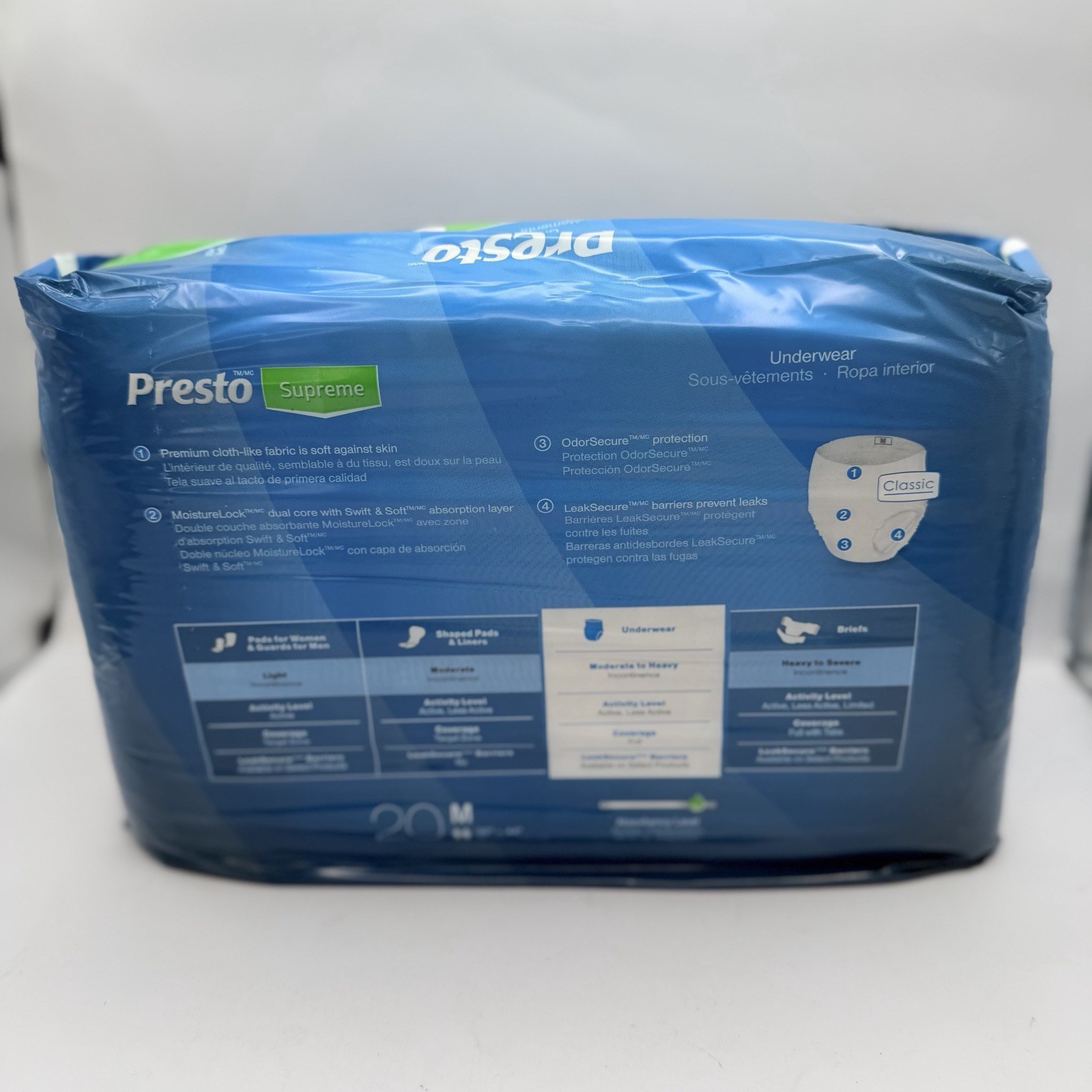Presto Supreme Medium Moderate to Heavy Disposable Underwear 3PK Of 20 (60)