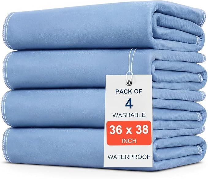 Incontinence Bed Pads 36×38 Washable Reusable 4 Pack for Adults Kids Pets Leak