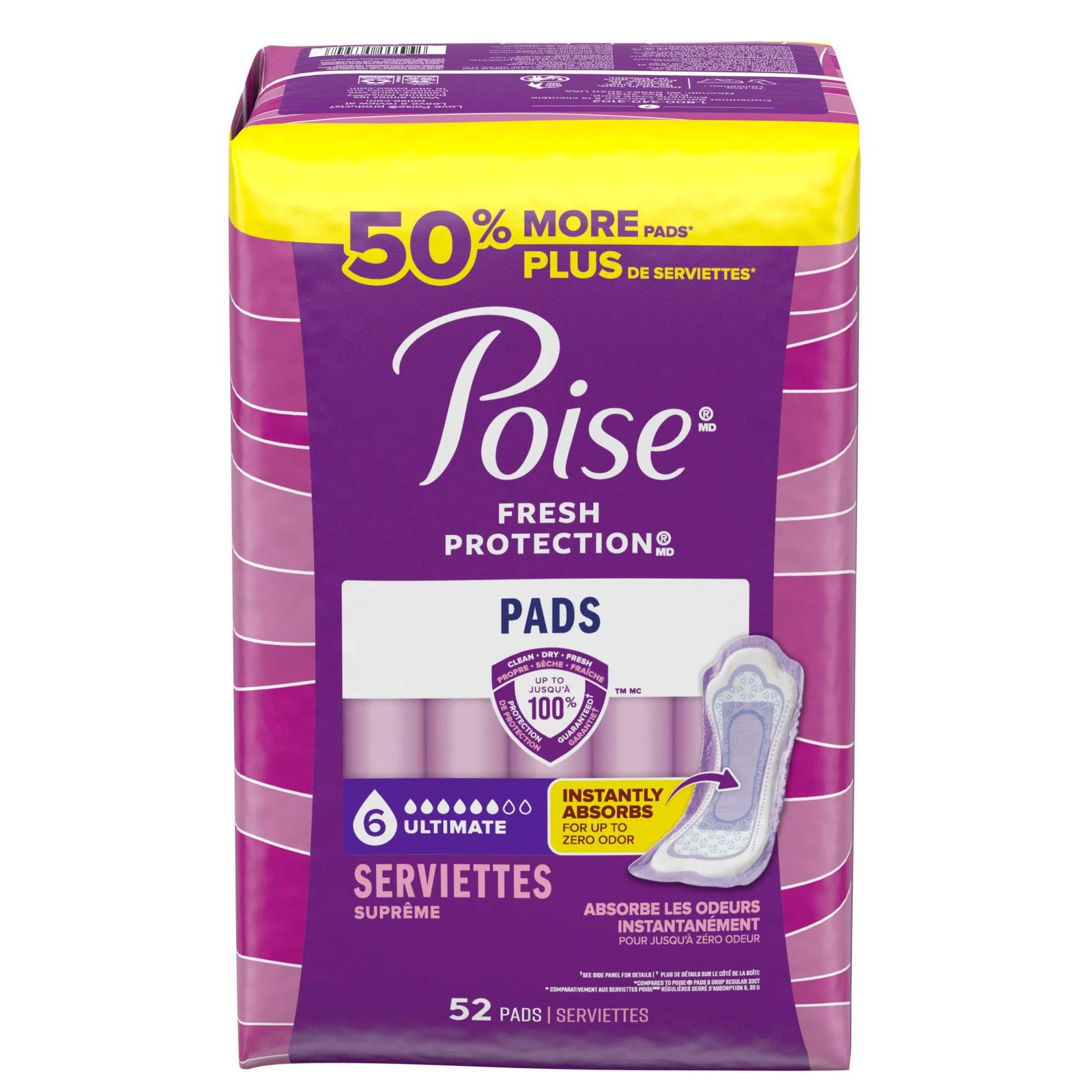 Poise Incontinence Pads for Women, 6 Drop Ultimate Absorbency, Regular Length