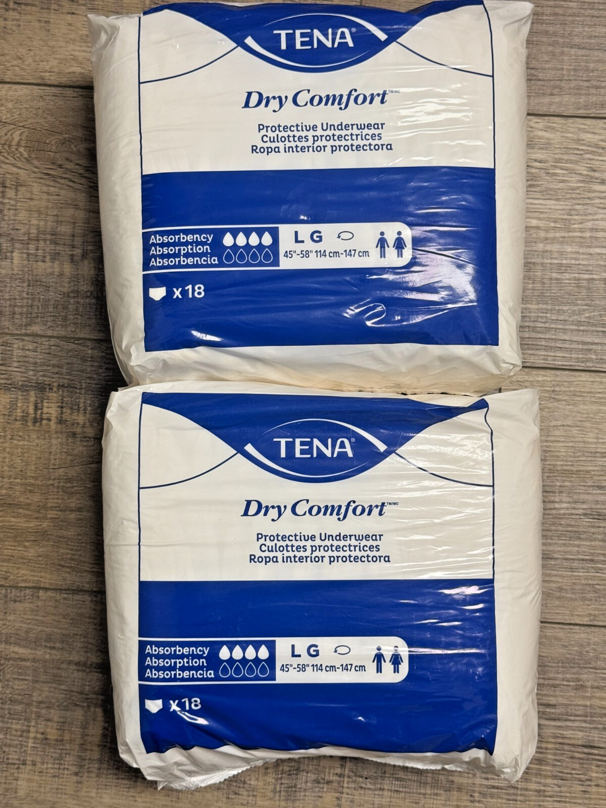 Tena Dry Comfort Protective Underwear Size Large 45”-58” 2 Packs (72 Count)