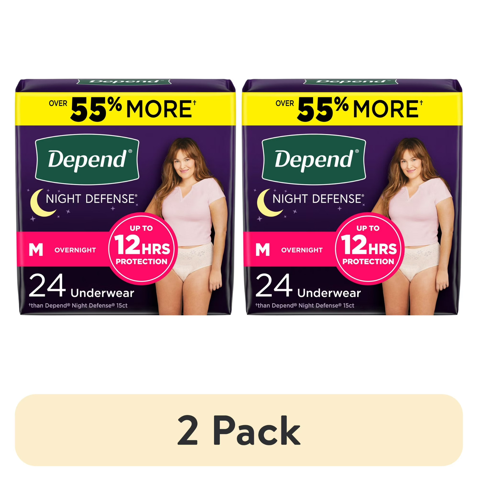(2 pack) Depend Night Defense Incontinence Underwear for Women M, 24 Count