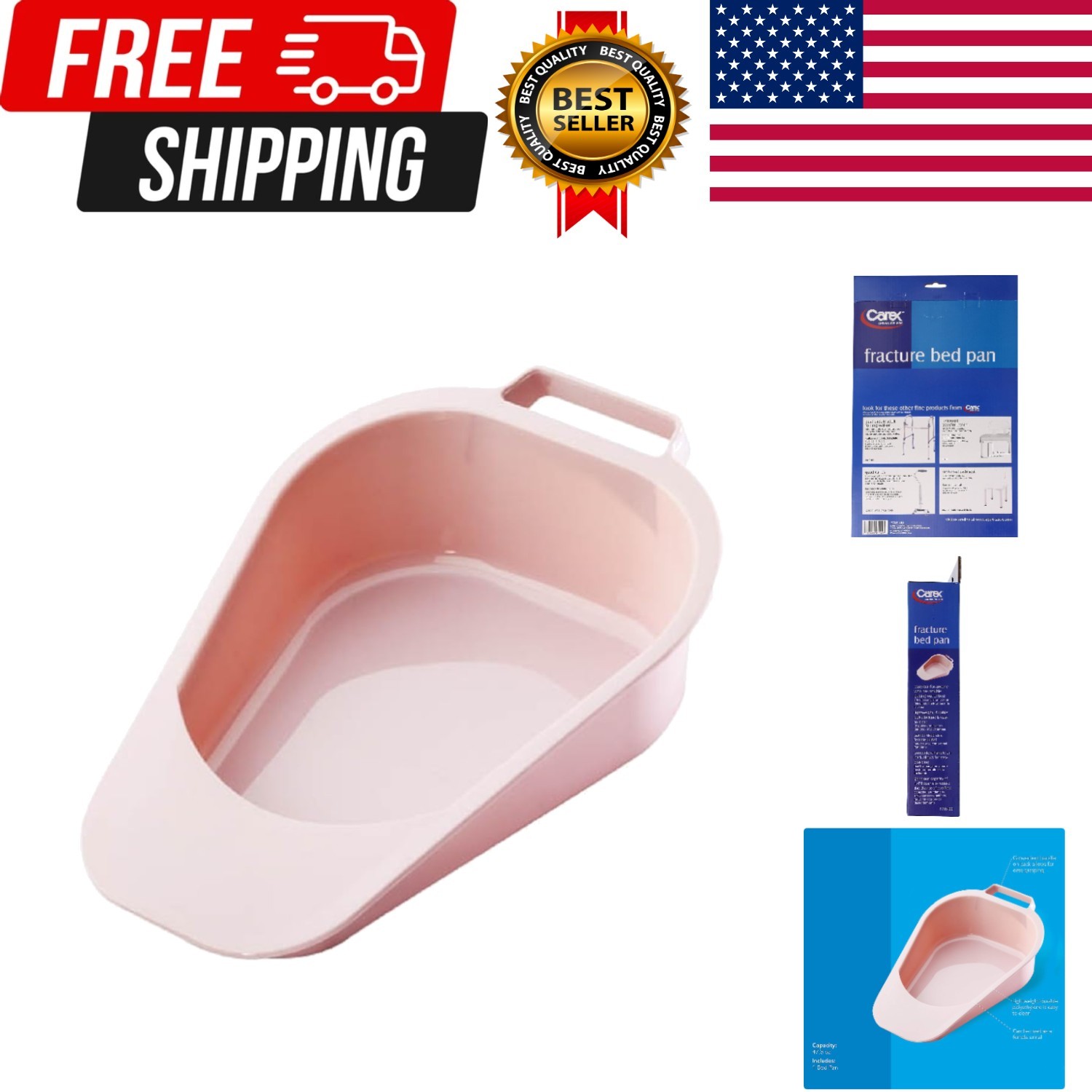 Fracture Bed Pan with 47.3 Oz Capacity, Portable Bed Pans for Elderly, Easy Clea