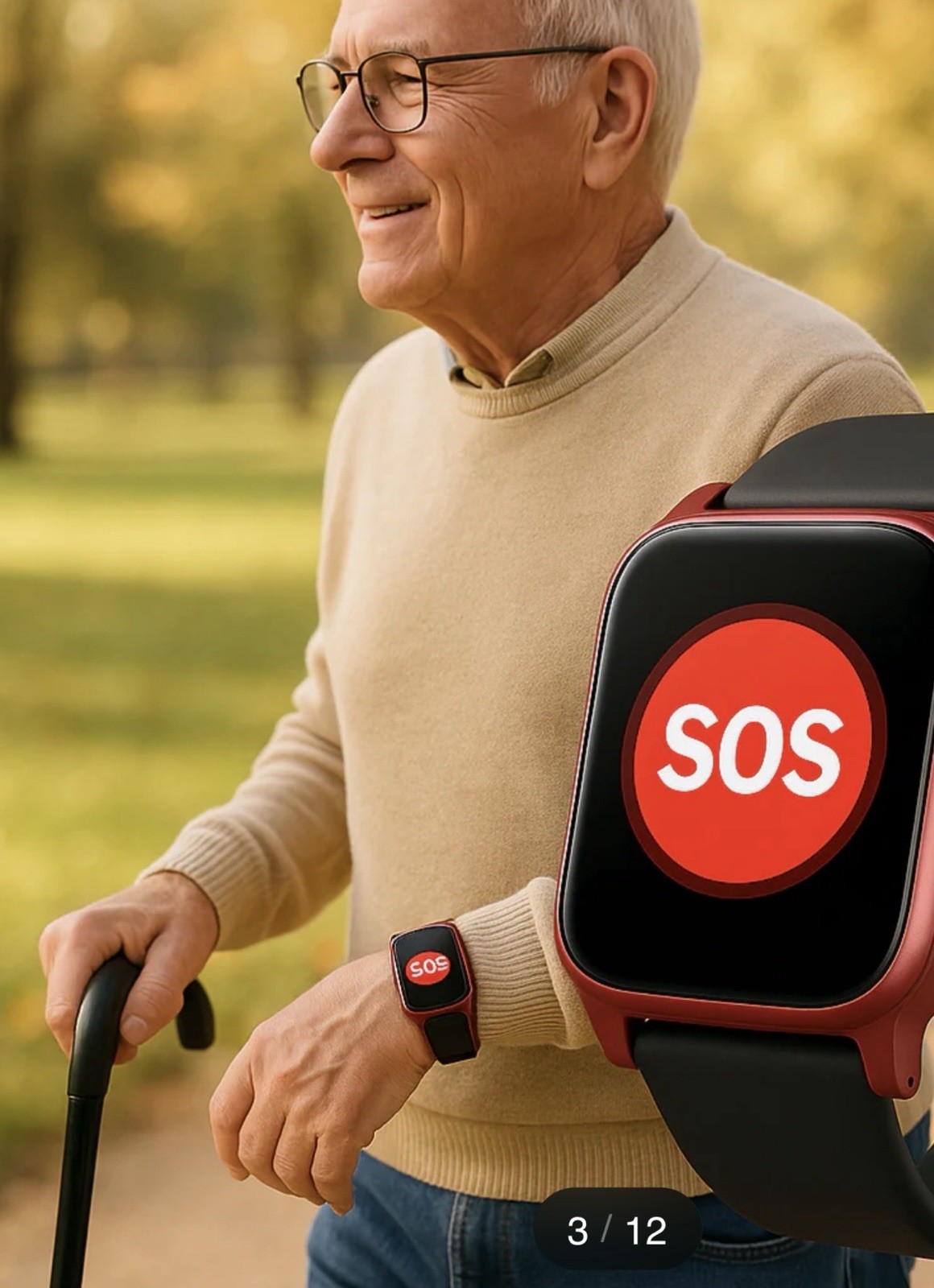 Vortech GPS Smartwatch Fall Detection | SOS Emerg. Alert, Health Track BNIB
