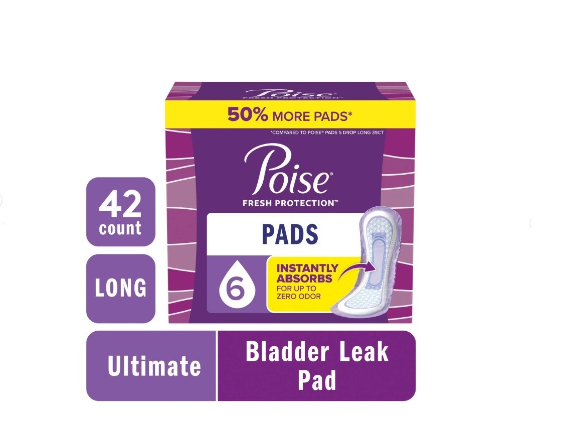 Poise Incontinence Pads for Women, 6 Drop Ultimate Absorbency, Long Length