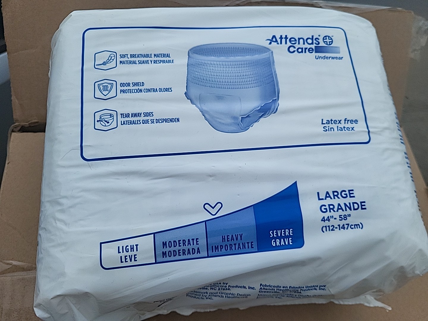 1 Case Attends Care Disposable Underwear Large Heavy Absorbency 18/Pack 4 Pkg