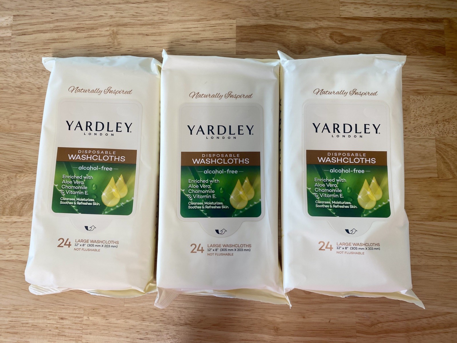72 Wipes, 3 pks 12X8 Yardley London Body Wipes 24ct. Disposable Washcloths -NEW