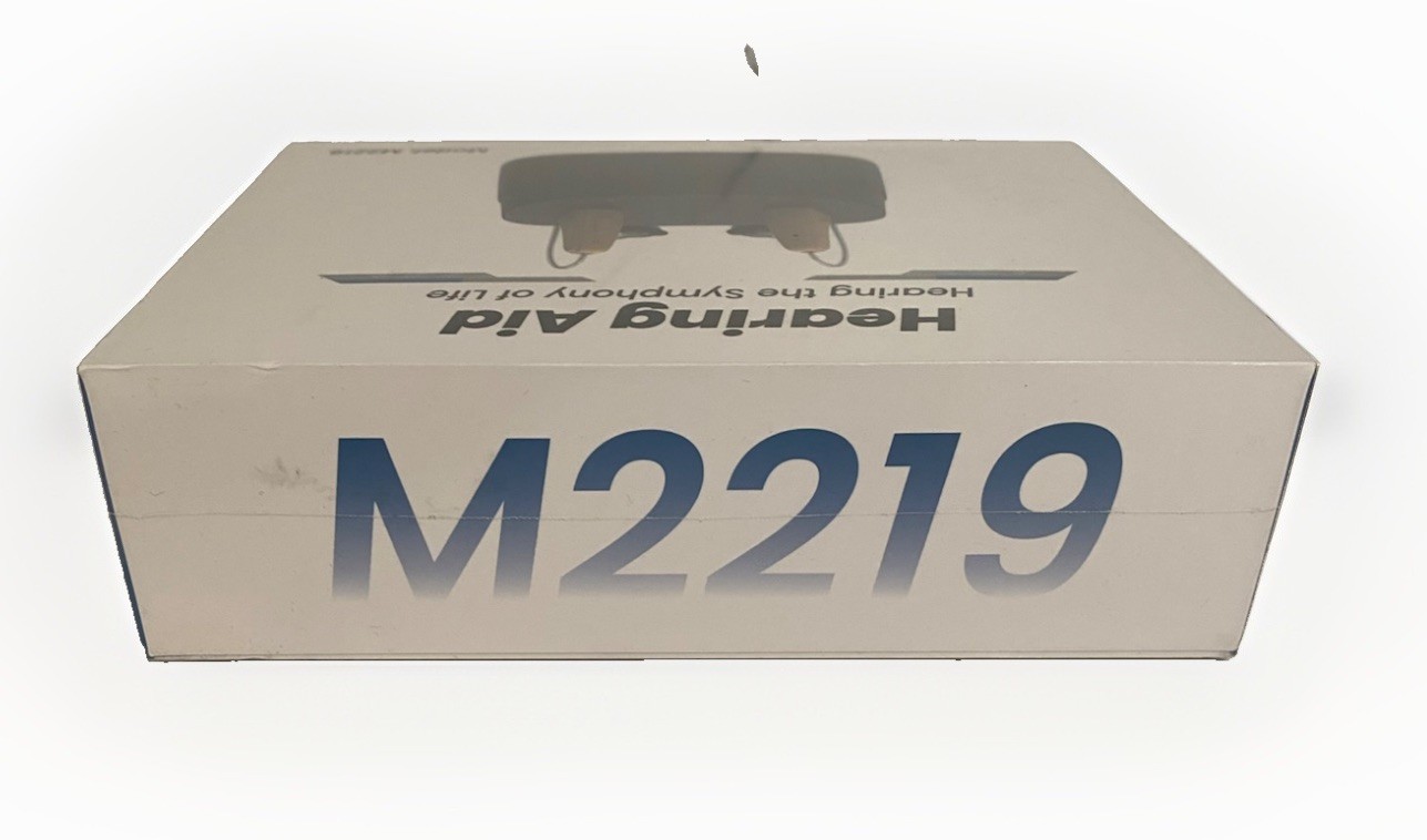 M2219 Rechargeable Hearing Aid -with Silicone Ear Pieces. NEW Sealed Box.