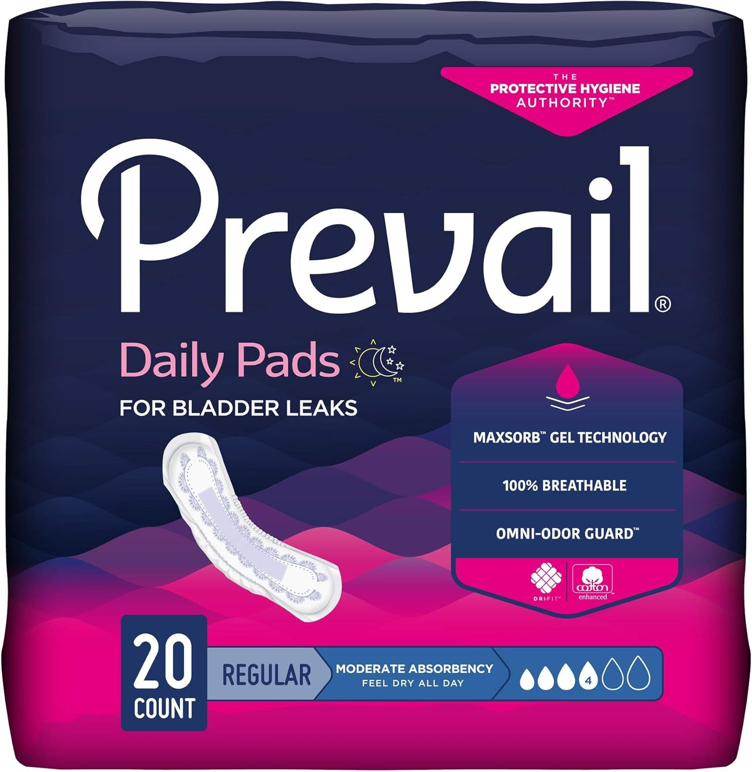 Daily Pads Bladder Control Pad 9-1/4 Inch Length Moderate Absorbency Polymer One